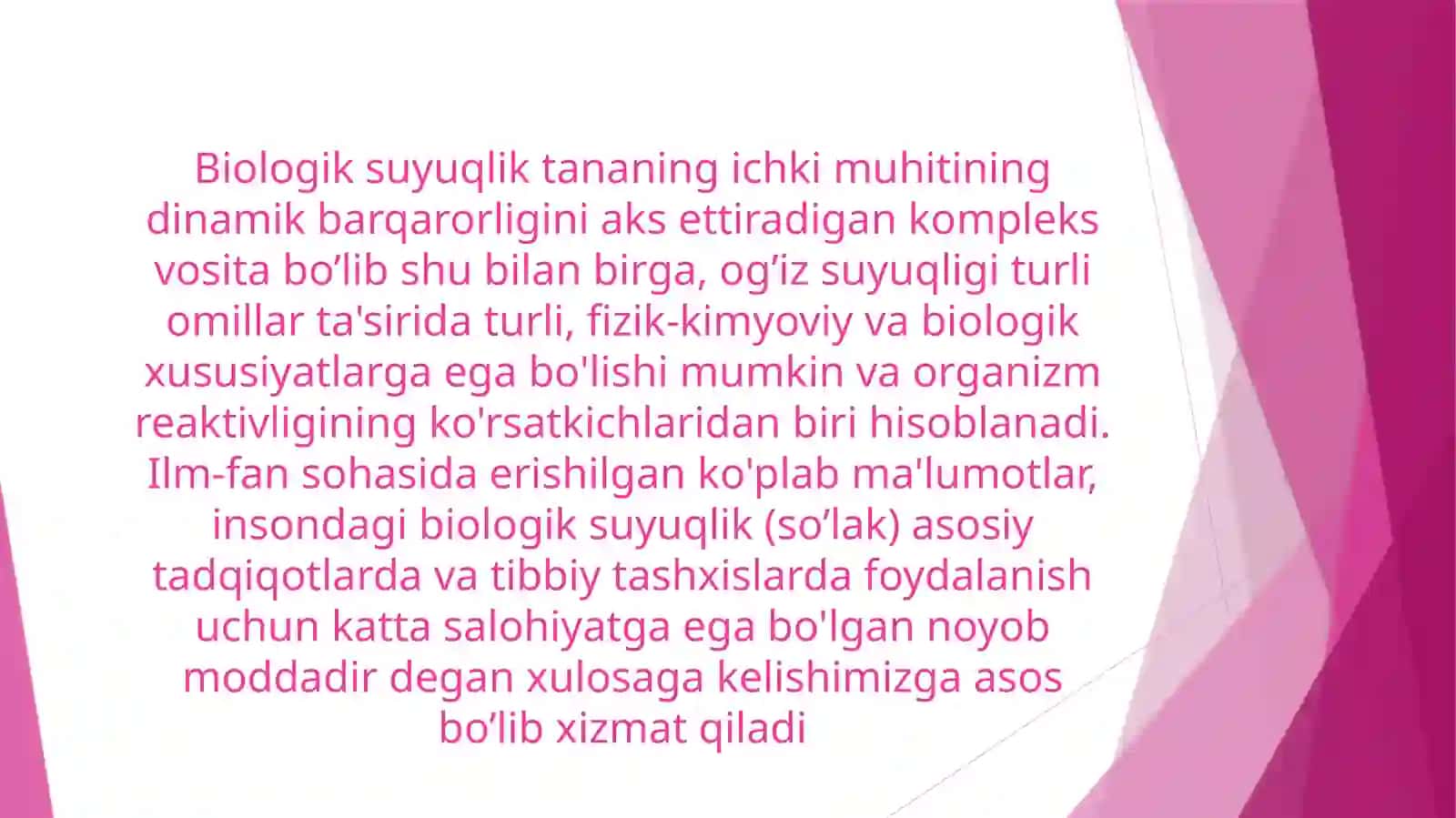 Organizmning biologik suyuqliklari elektrolit va no'elektrolit eritmalari sifatida 2