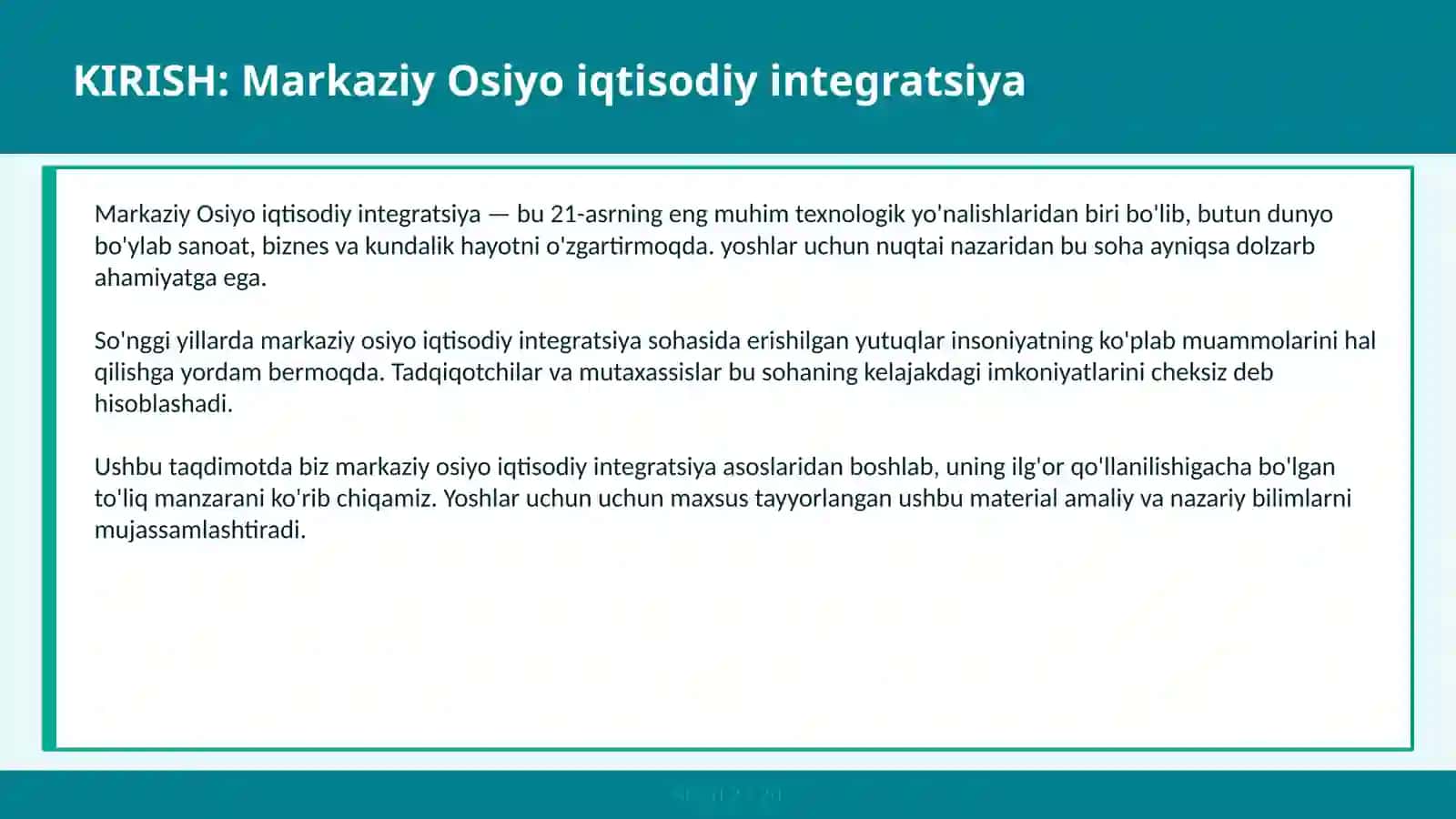 Markaziy Osiyo iqtisodiy integratsiya 2