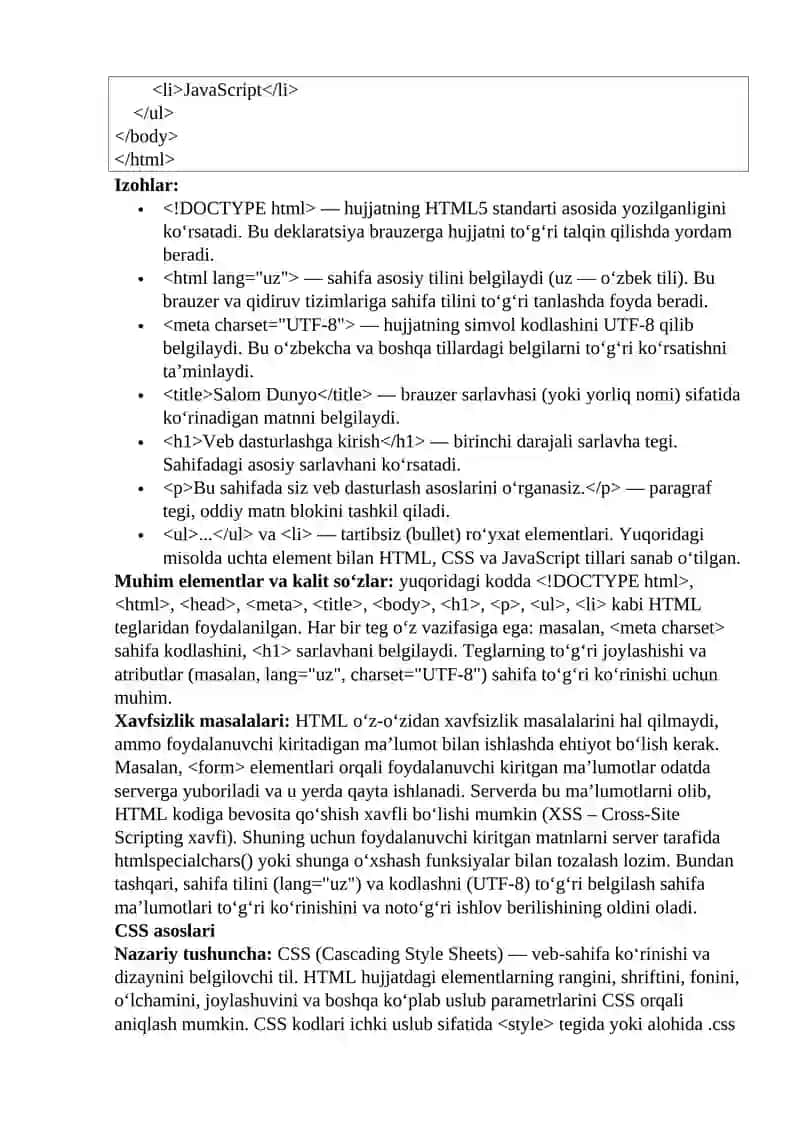 Veb dasturlash tillari va sintaksisi 2