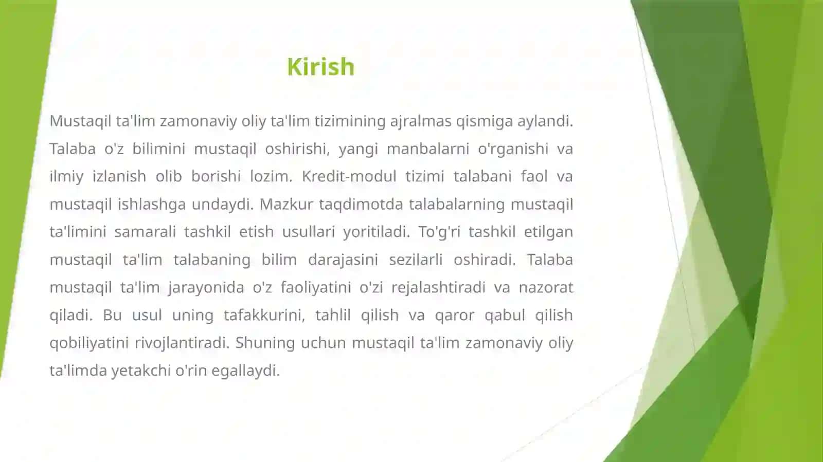 TALABALARNING MUSTAQIL TA'LIMINI TASHKIL ETISH USULLARI 2