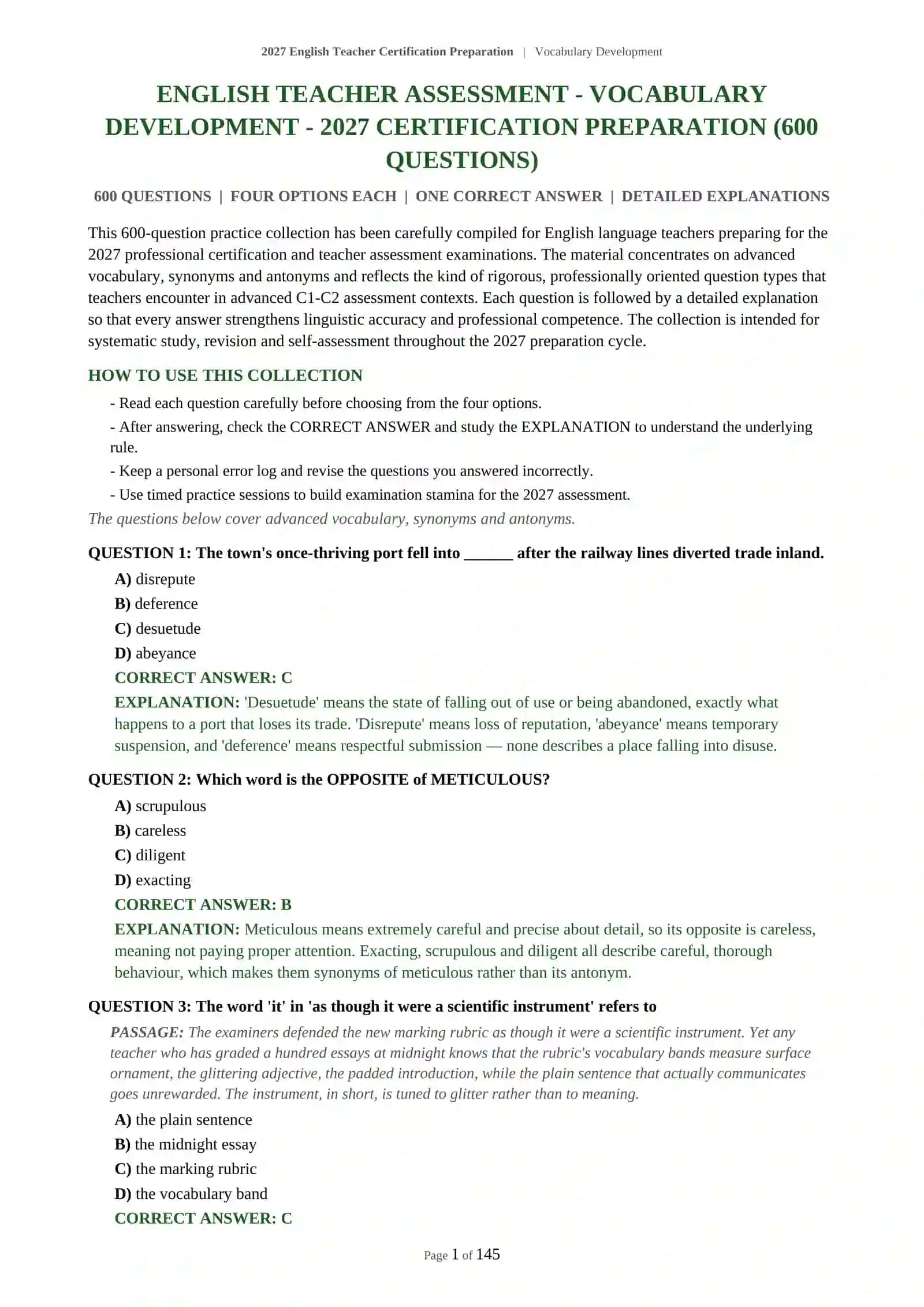 2027 English Teacher Certification Preparation 2