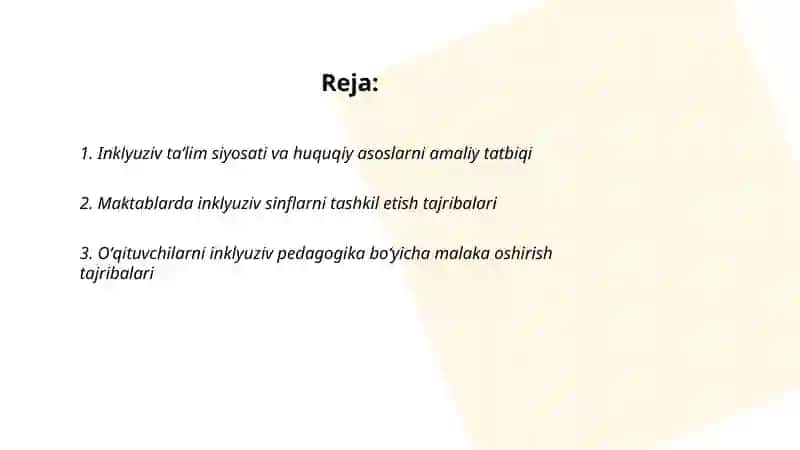 Oʻzbekiston Respublikasida inklyuziv taʼlimni qoʻllab-quvvatlashda amaliy tajribalar 2