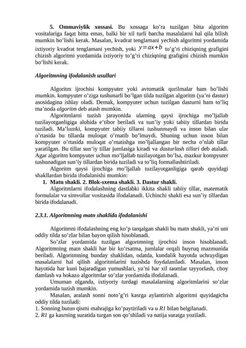 Algoritm tushunchasi 2