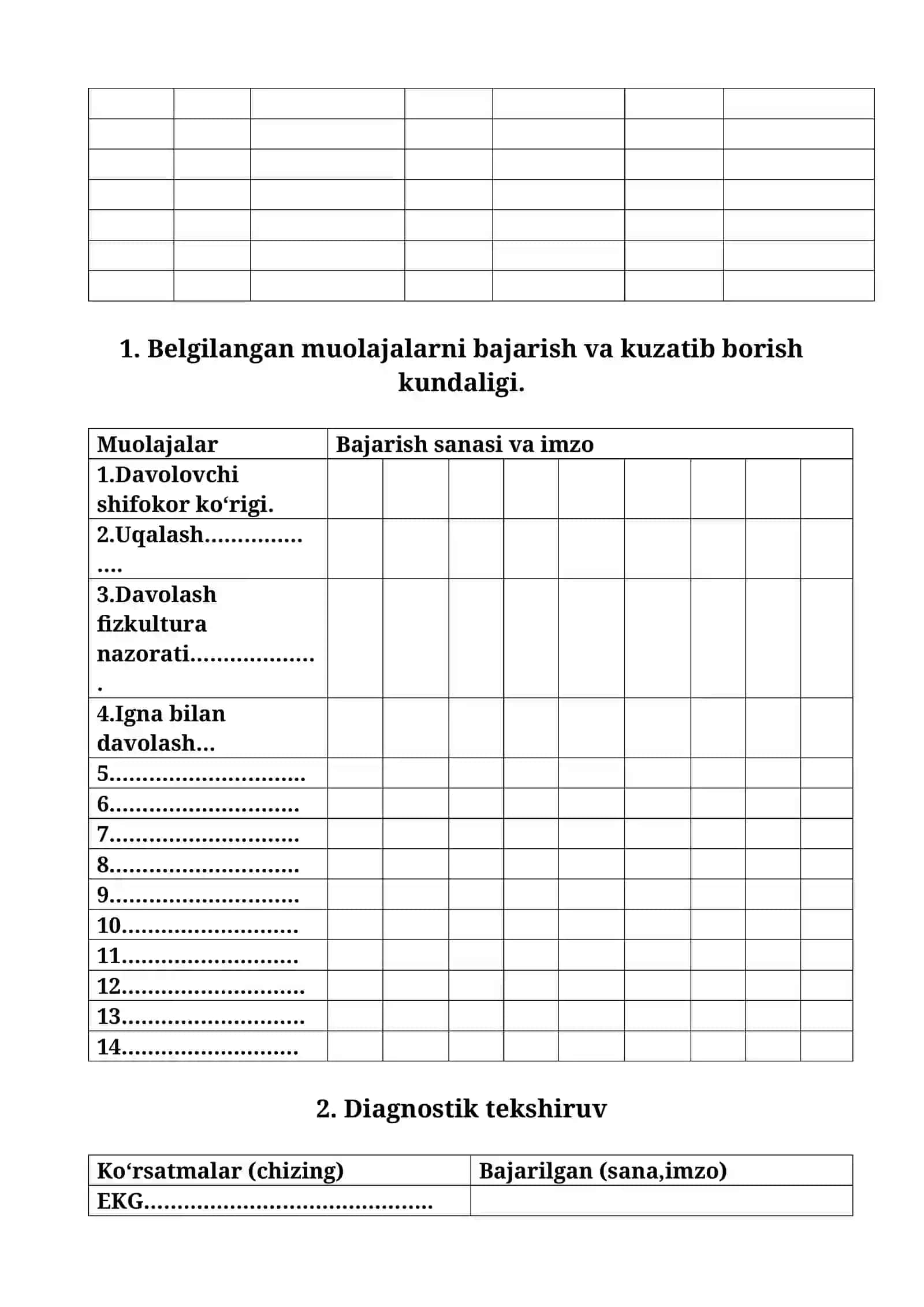 Fizioterapiya bo‘limida (xonada) davolanayotgan bemor KARTASI 031-1- raqamli tibbiy hujjat shakli 2