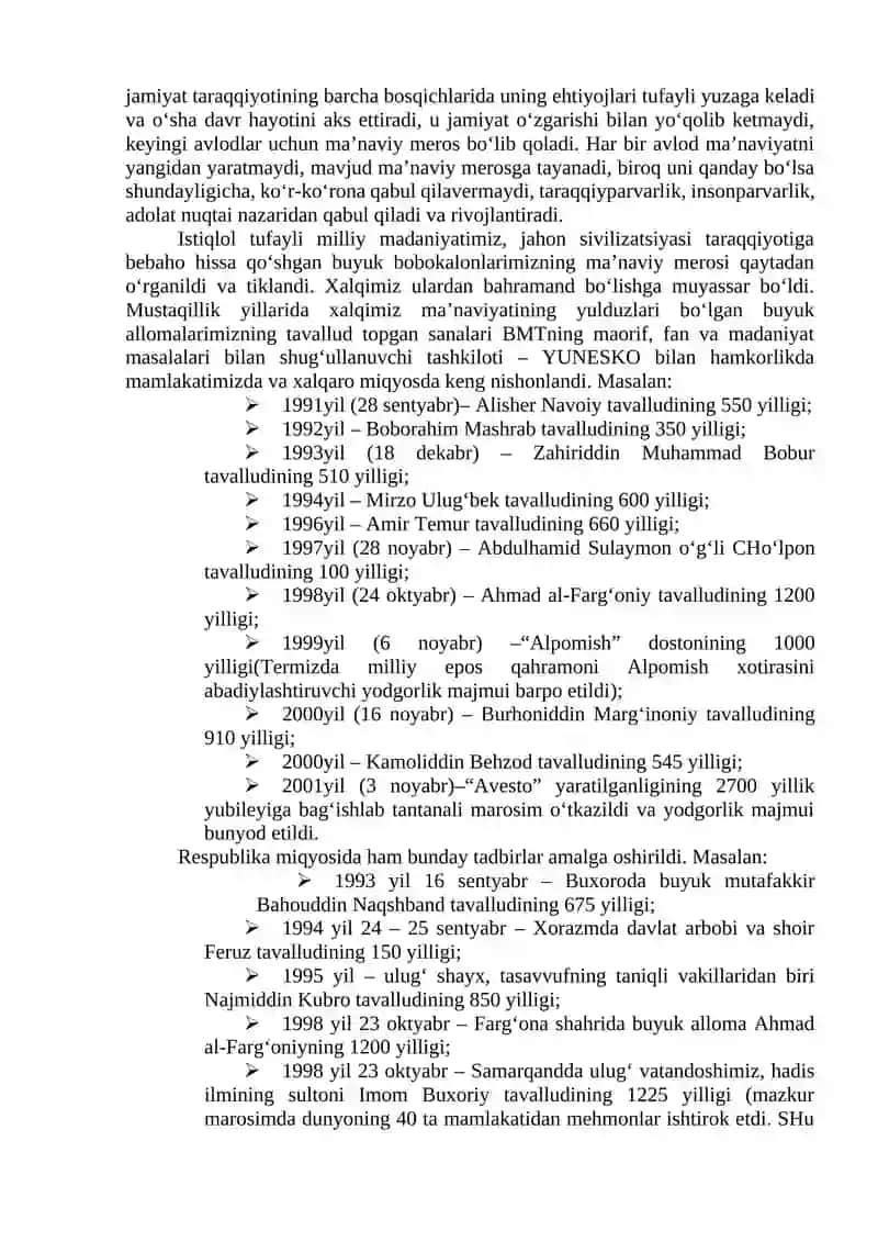 Mustaqillik yillarida O‘zbekistonning ma’naviy va madaniy taraqqiyoti 2