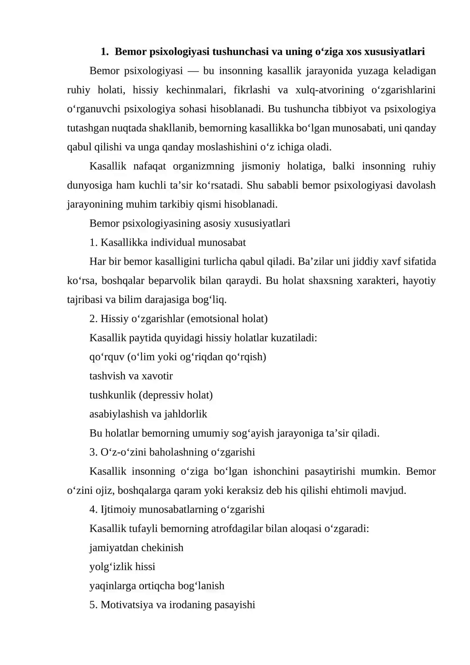 BEMOR PSIXOLOGIYASI KASALLIKNING ICHKI KO'RINISHI 2