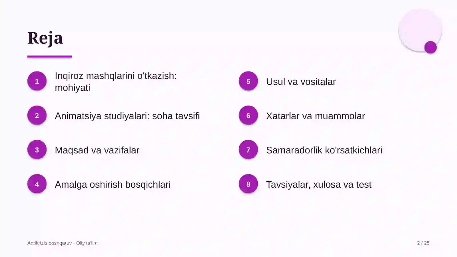 Animatsiya studiyalarida inqiroz mashqlarini o'tkazish 2