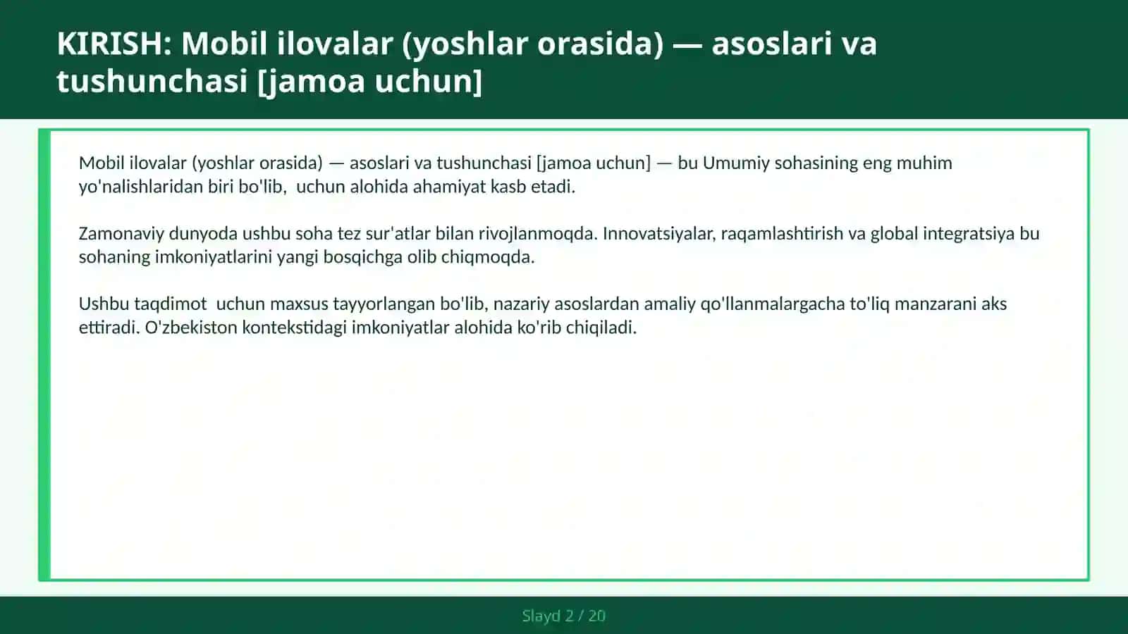 MOBIL ILOVALAR (YOSHLAR ORASIDA) — ASOSLARI VA TUSHUNCHASI [JAMOA UCHUN] 2