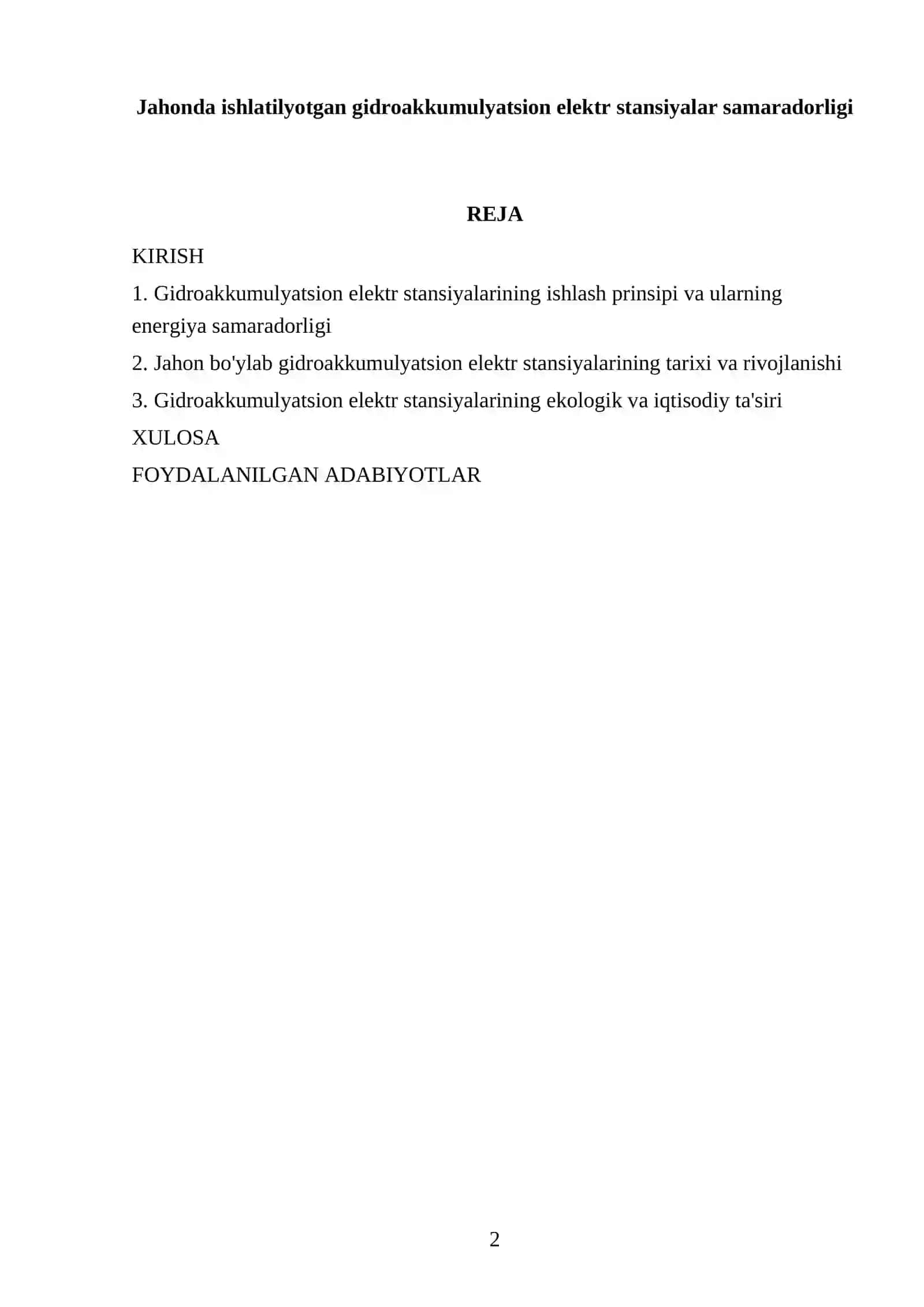 Gidroakkumulyatsion elektr stansiyalar samaradorligi 2