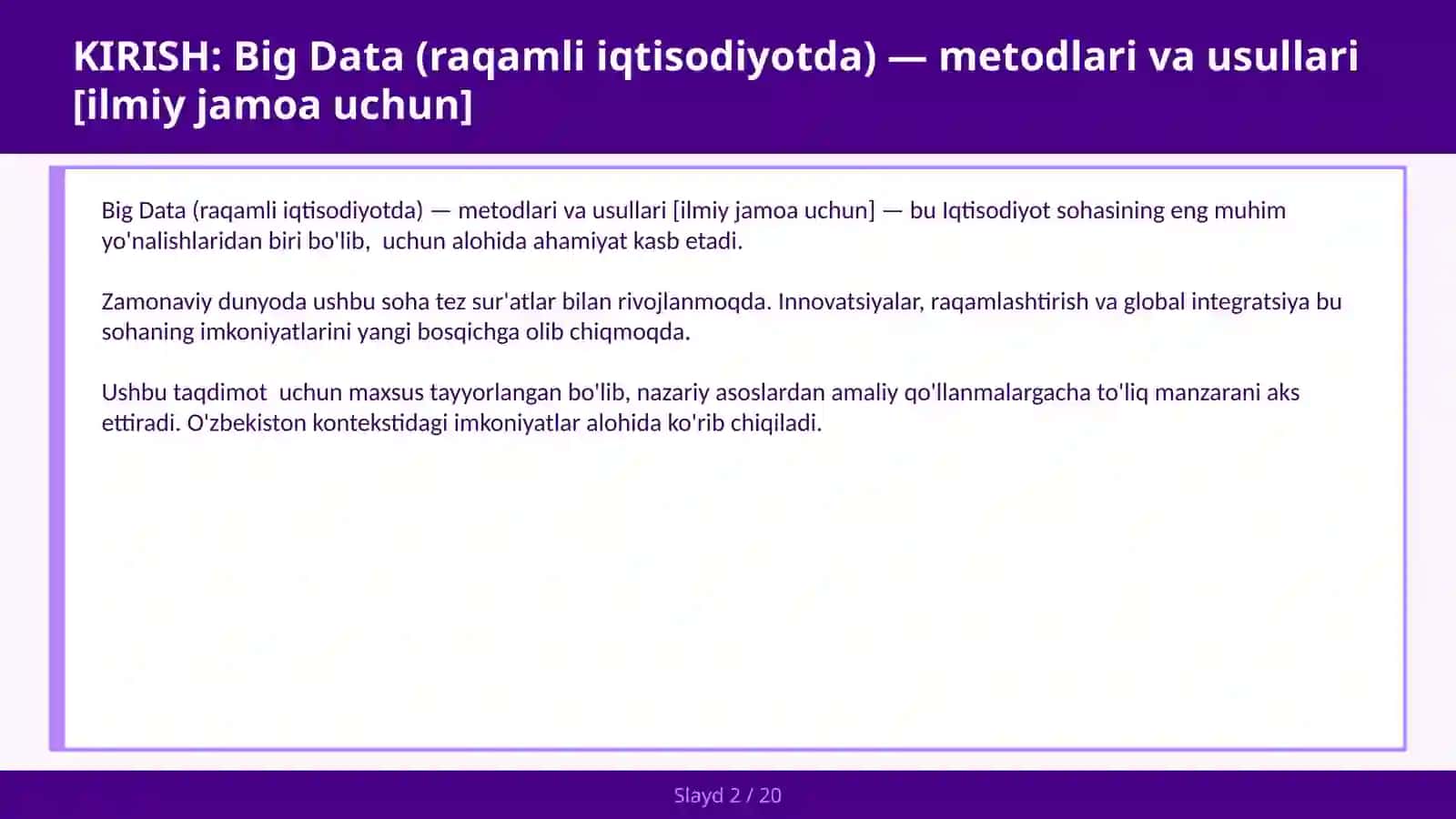 Big Data (raqamli iqtisodiyotda) — metodlari va usullari [ilmiy jamoa uchun] 2
