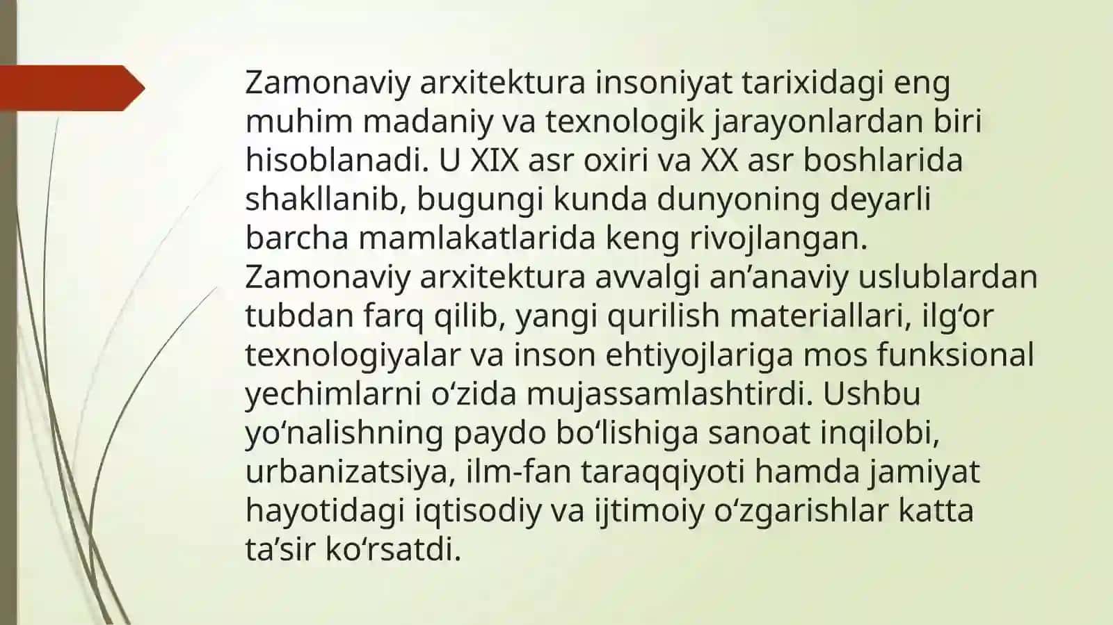 CHET EL ZAMONAVIY ARXITEKTURASINING SHAKLLANISHI VA VUJUDGA KELGAN SHART-SHAROITLARI 2