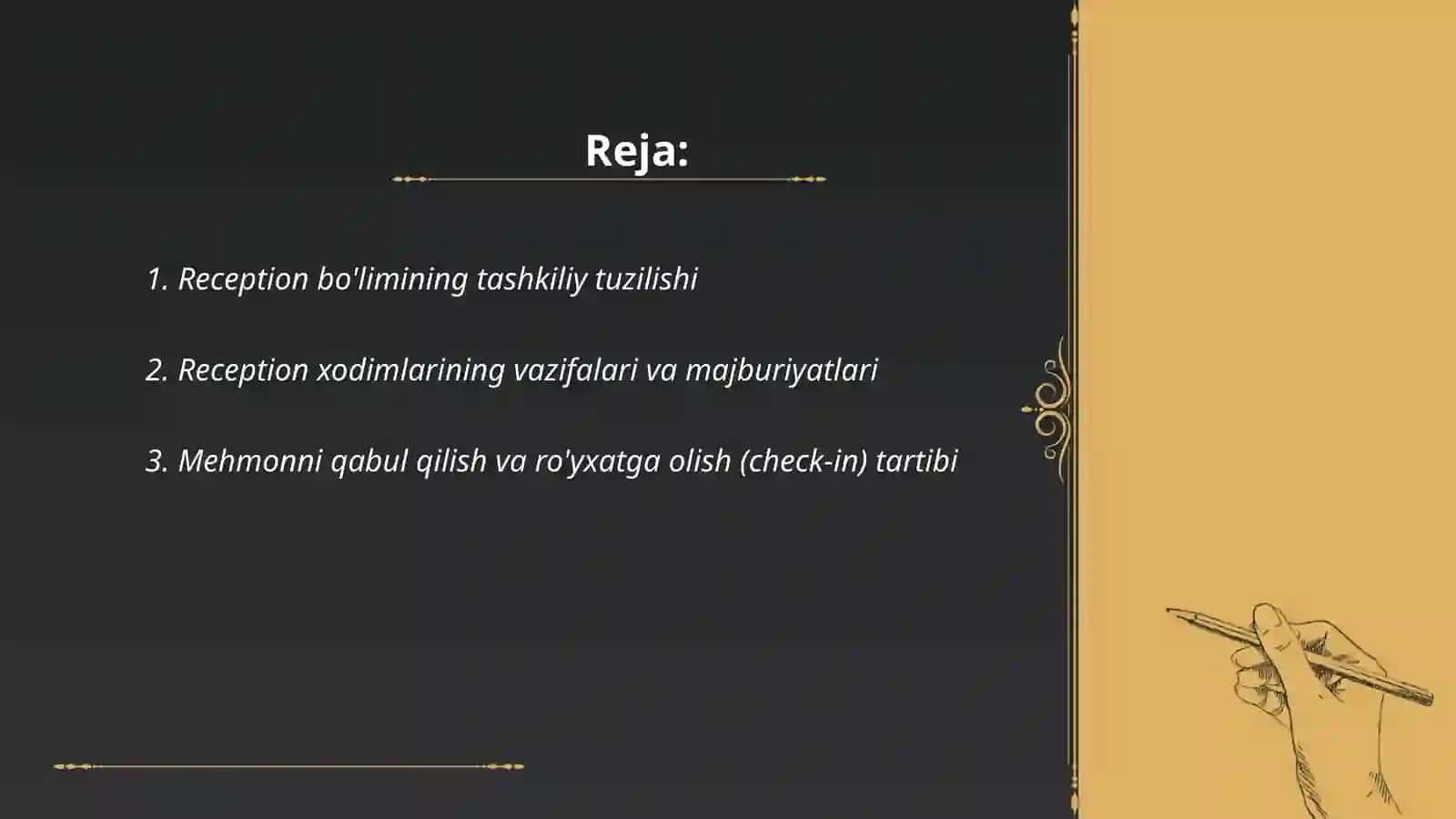 Mehmonxonalarning reception bo'limi 2