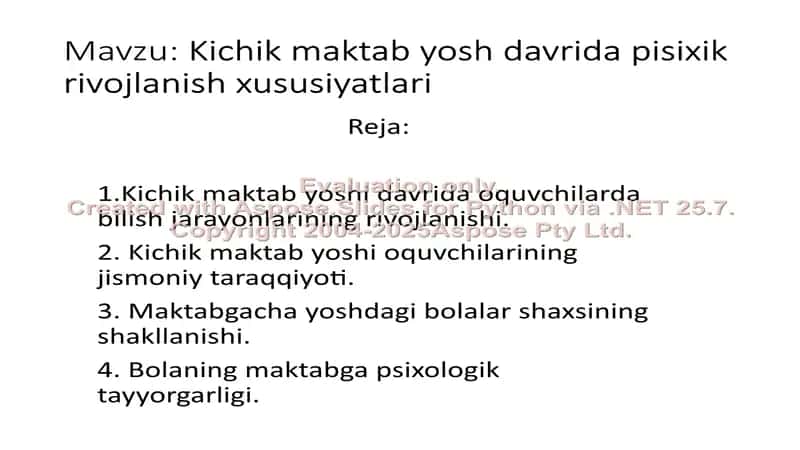 Kichik maktab yosh davrida psixologik rivojlanish xususiyatlari 2