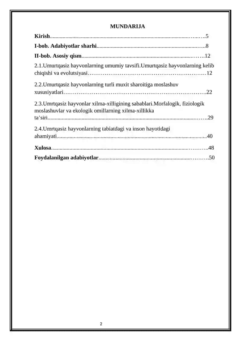 Umurtqasiz xayvonlarning xilma-xilligi 2