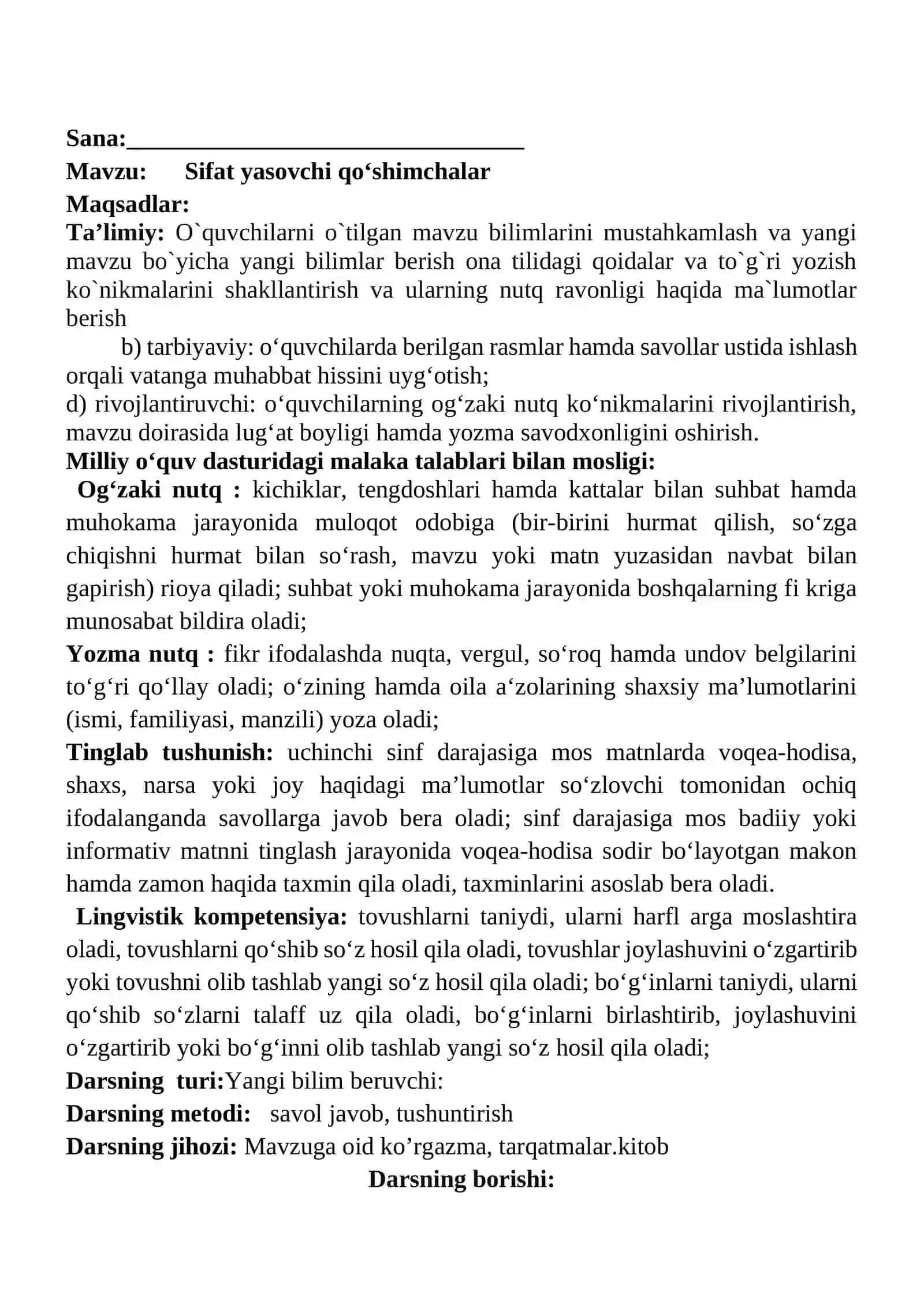 Sifat yasovchi qo‘shimchalar mavzusida 3-sinf Ona tili fanidan dars ishlanmasi 2