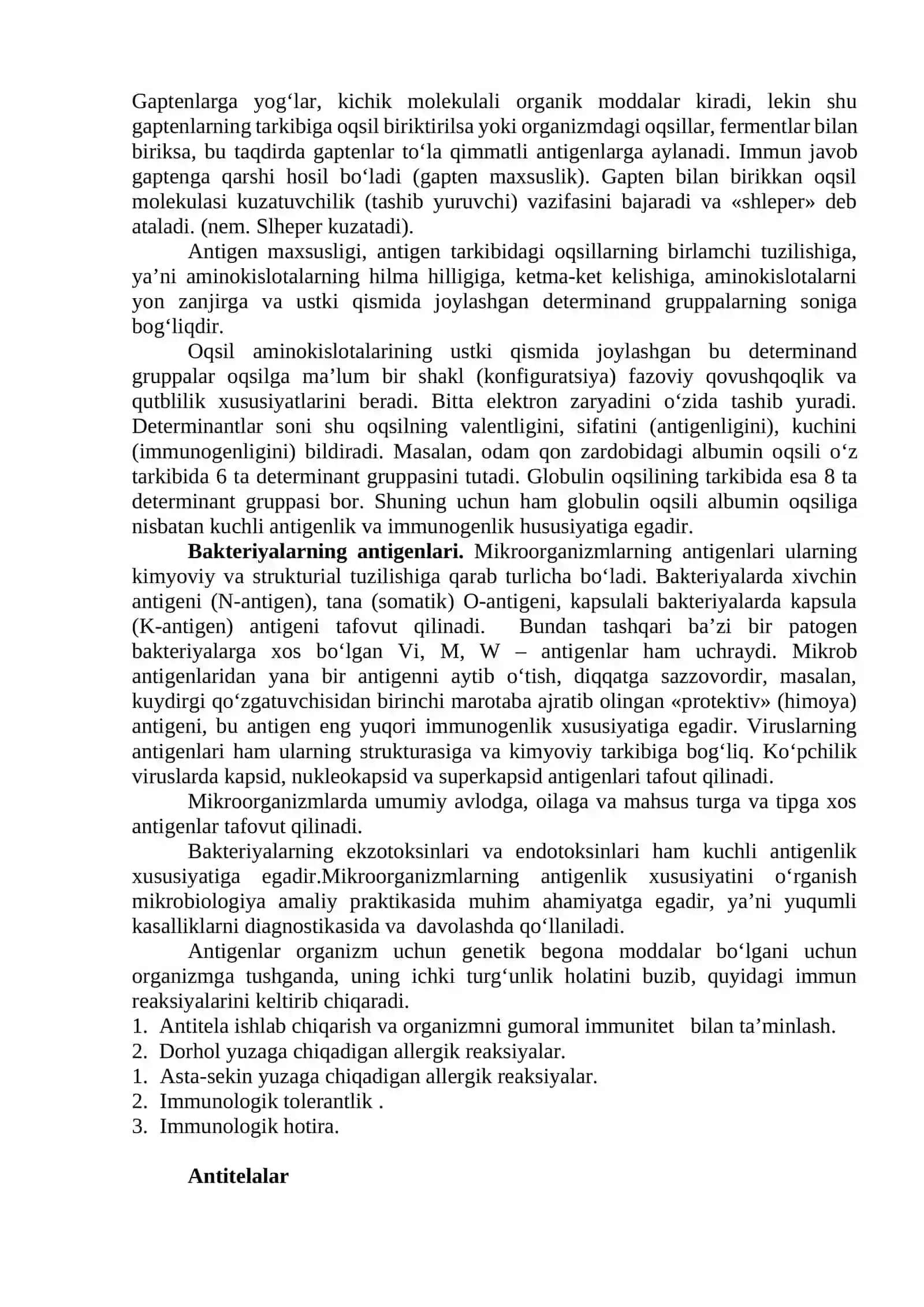 Antigen va antitelalar. Immunologik reaksiyalar, ularning tarkibiy qismlari (antigyenlar, antitelalar), qo‘yishdan maqsad. Diagnostikum va diagnostik zardoblar xaqida tushuncha. Diagnostik zardoblarni olish usullari 2