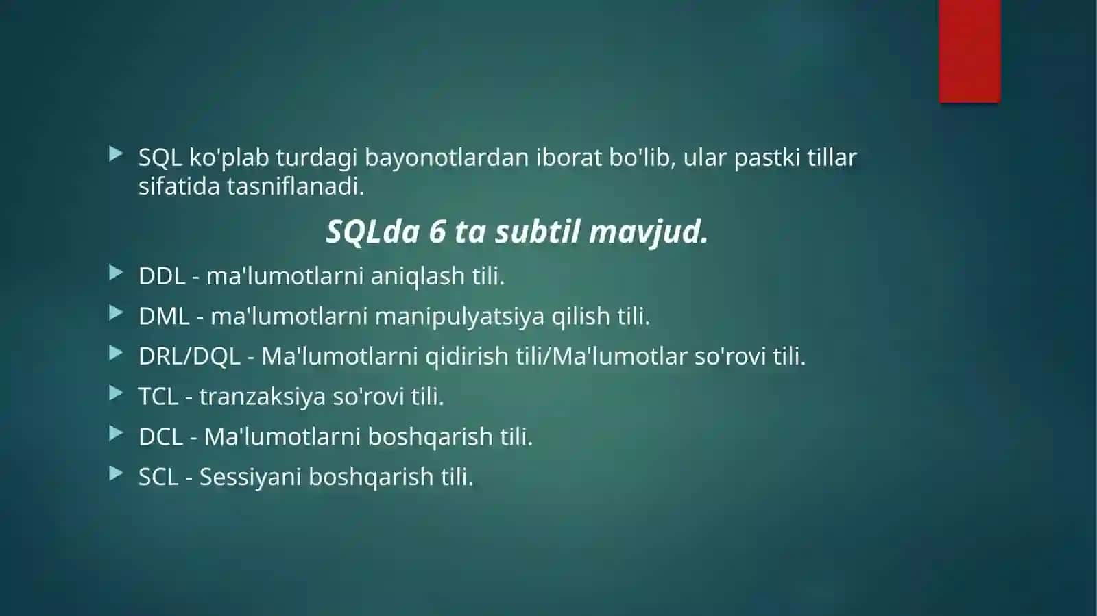 SQLtili.SQLoperatorlarniyozish 2