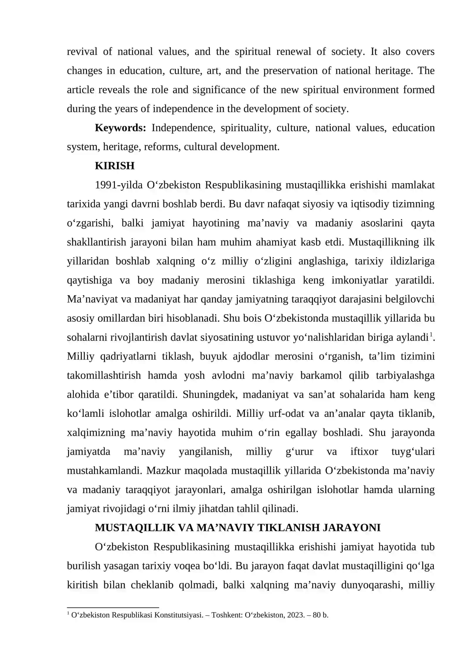 MUSTAQILLIK YILLARIDA O‘ZBEKISTONDAGI MA’NAVIY VA MADANIY TARAQQIYOT 2