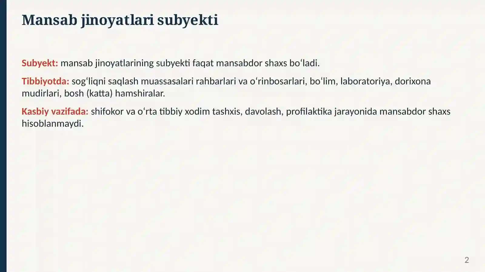 Tibbiy xodimlar faoliyatida boshqaruv tartibiga qarshi jinoyatlar 2