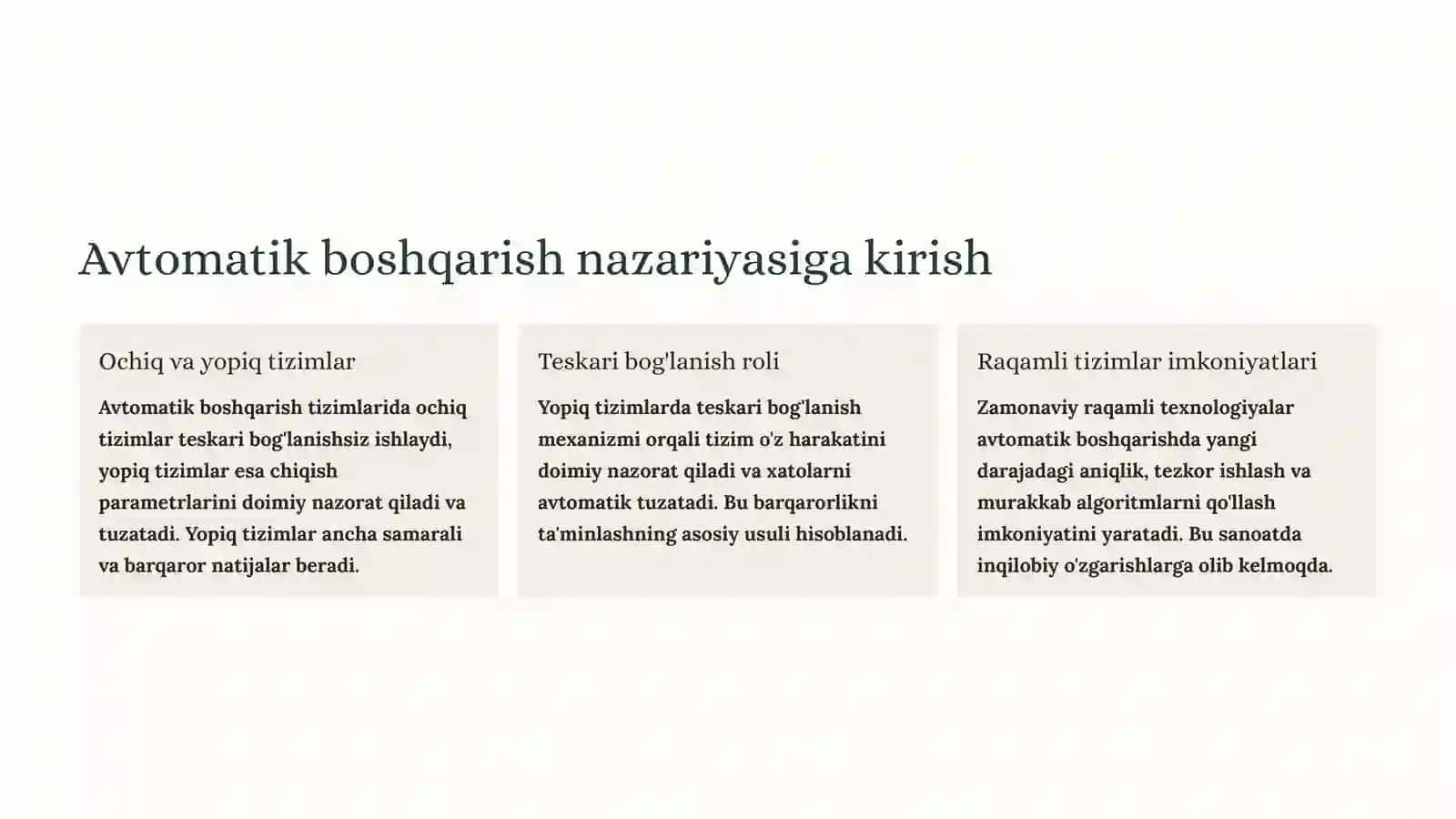 Diskret (Raqamli) Tizimlarning Xususiyatlari 2