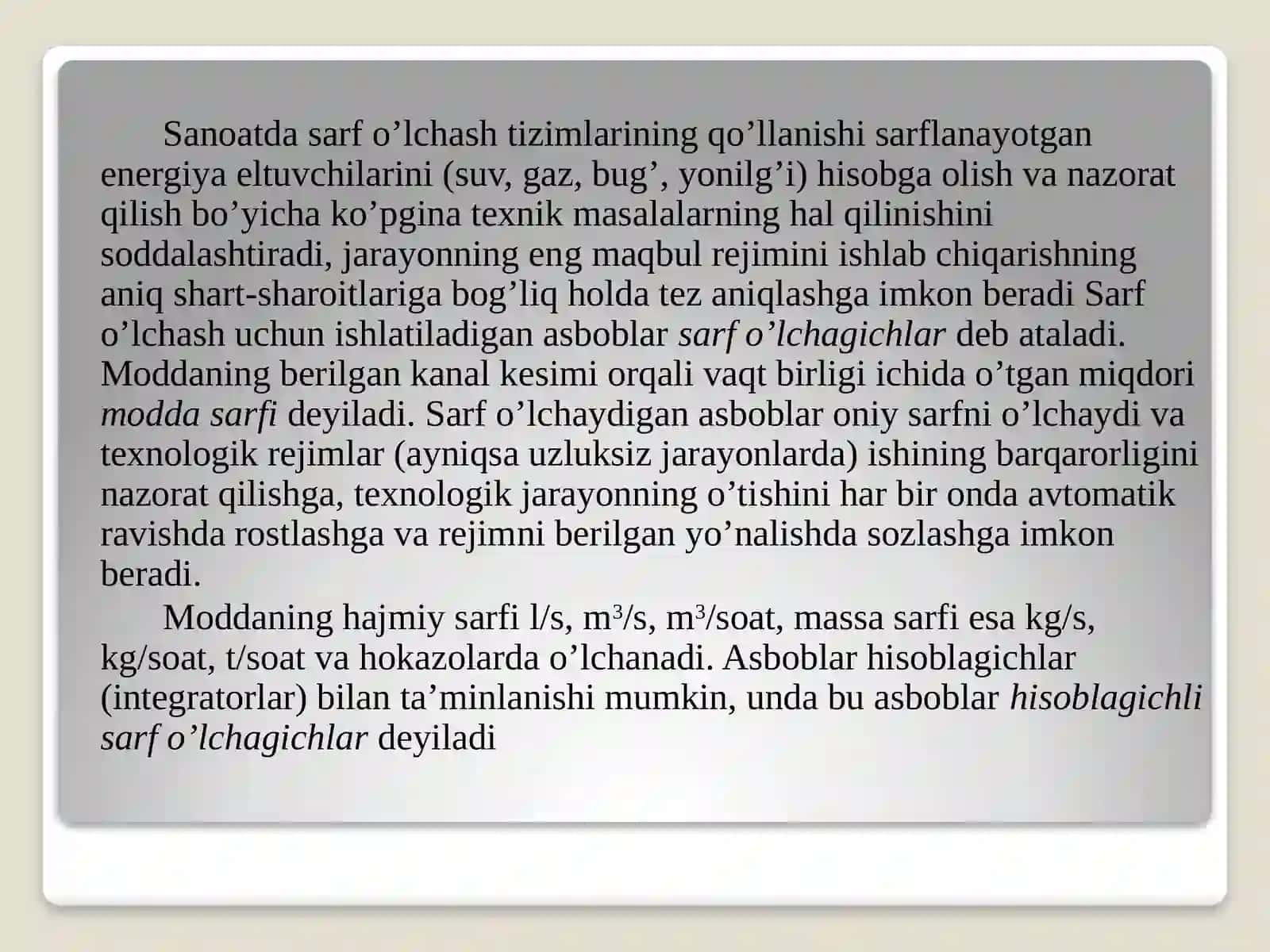 Sarf, miqdor va sathni o‘lchash vositalarining metrologik xususiyatlari 2