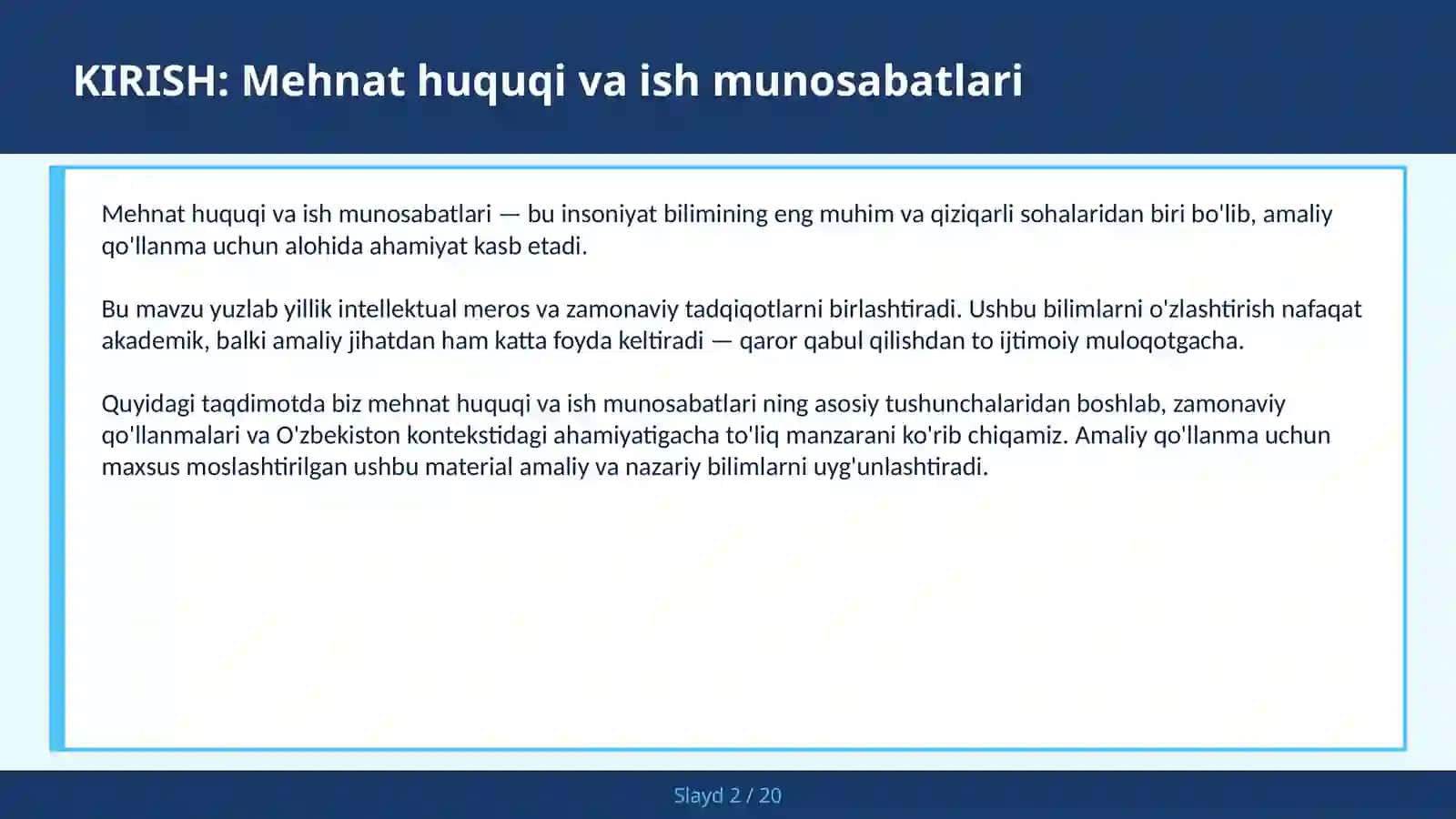 Mehmat huquqi va ish munosabatlari 2