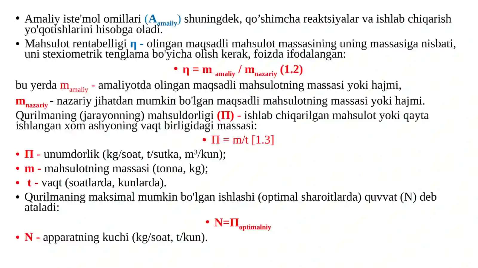 Kimyoviy–texnologik jarayonlarda texnik va iqtisodiy ko’rsatgichlar 2