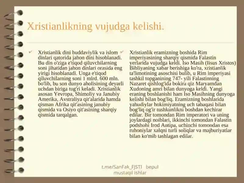 Xristianlik dini haqid atushuncha va vujudga kelishi 2
