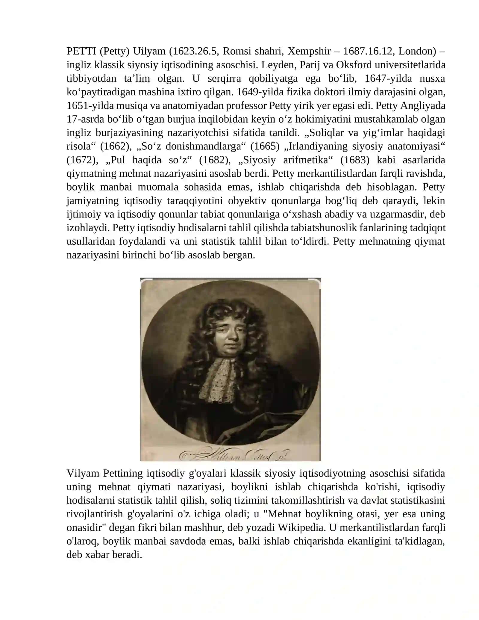 V.Pettining iqtisodiy g‘oyalari 2