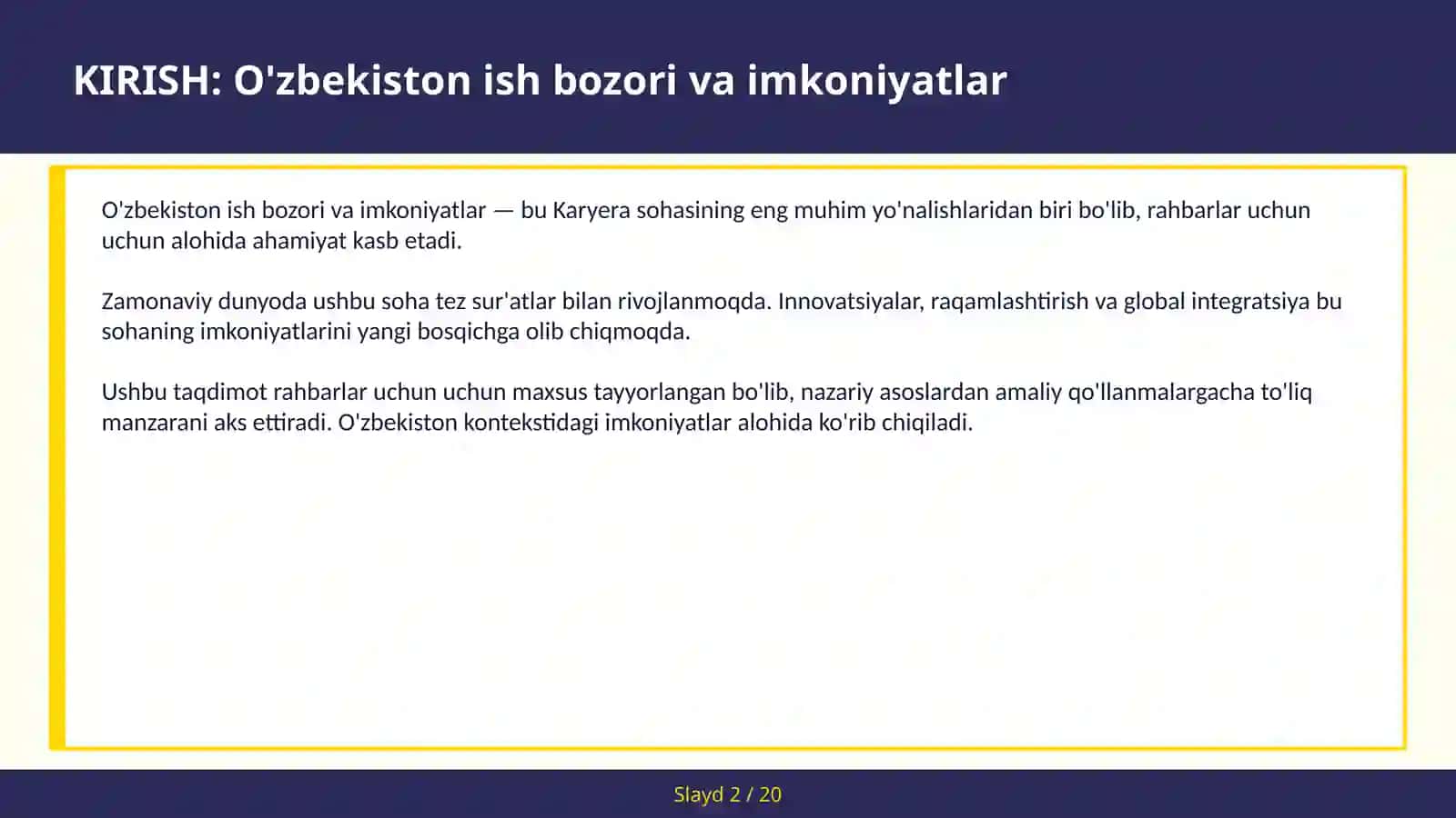 O'zbekiston ish bozori va imkoniyatlar 2