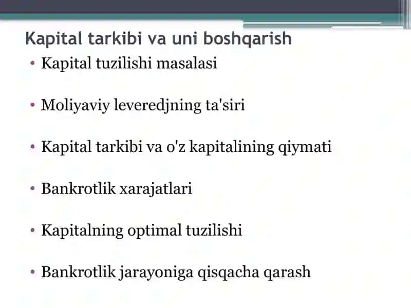 Kapital tarkibi va uni boshqarish 2