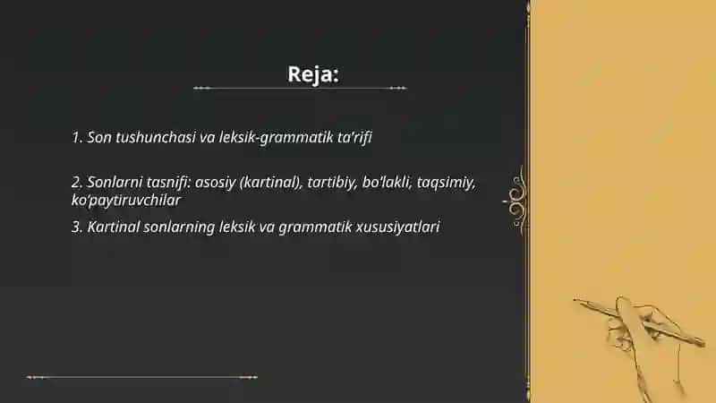 Son.Sonning leksik-grammatik xususiyatlari, morfologik belgilari,sintaktik vazifasi 2