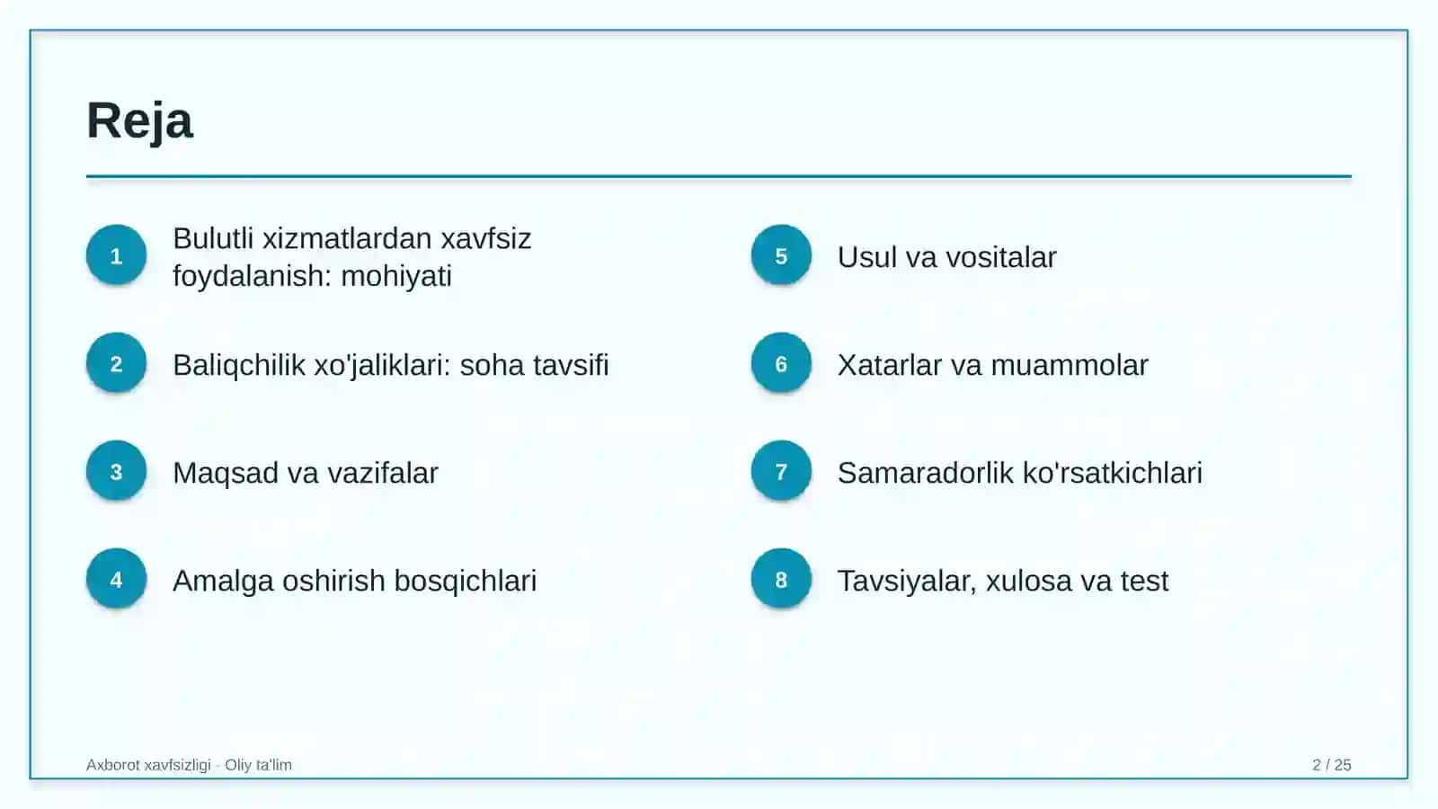 Axborot xavfsizligi · Oliy ta'lim 2