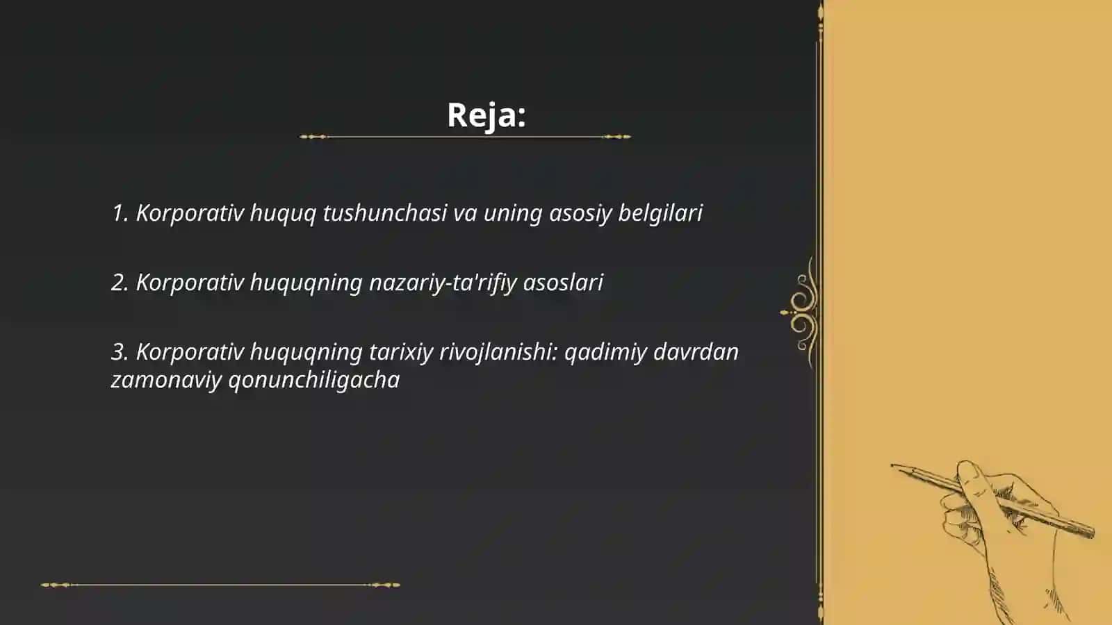 Korporativ huquq ta’lim topshiriqlari 2