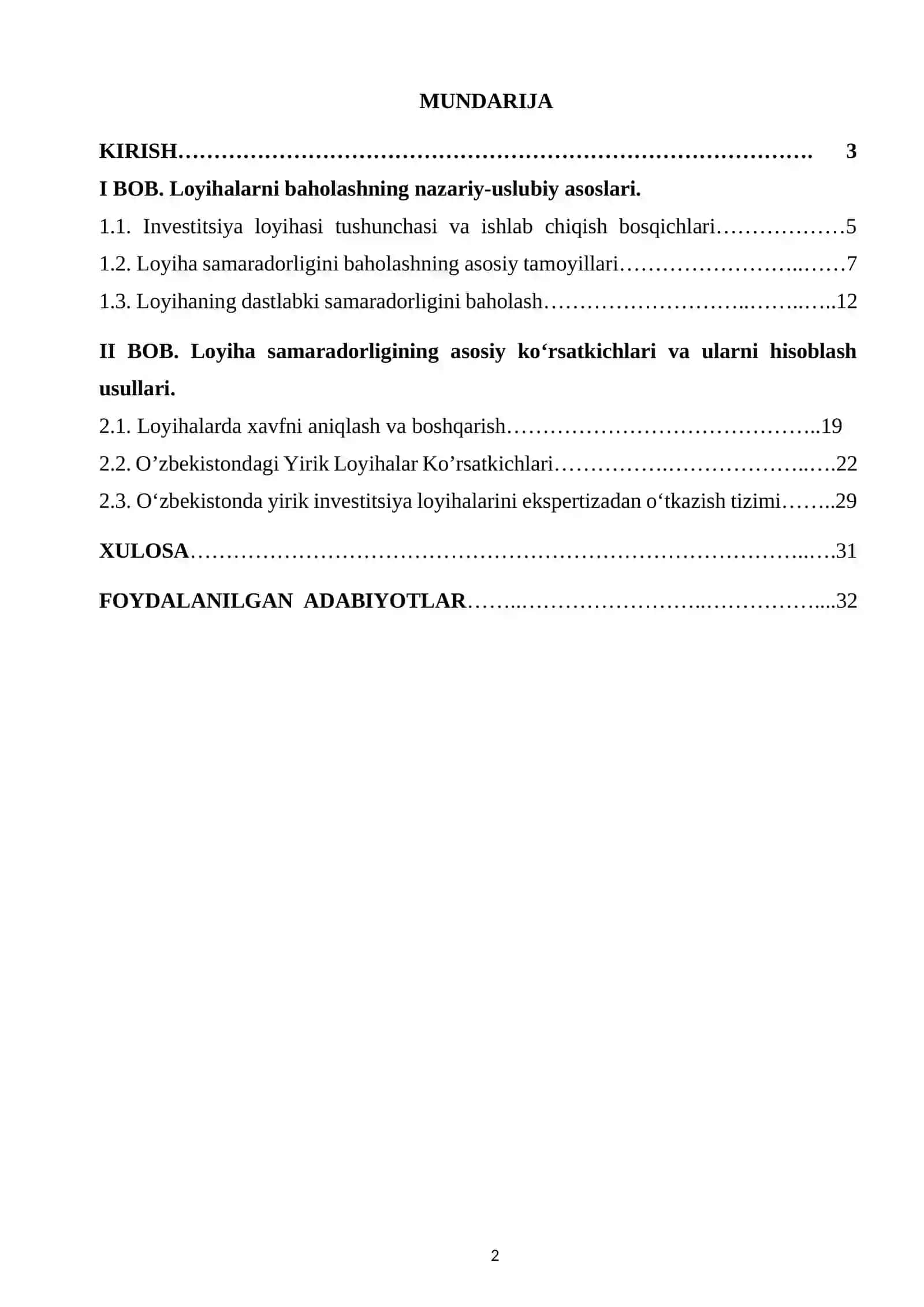 Loyihalarning Asosoiy Ko’rsatkichlarini Baxolash Usullari Va Tahlil Qilish 2