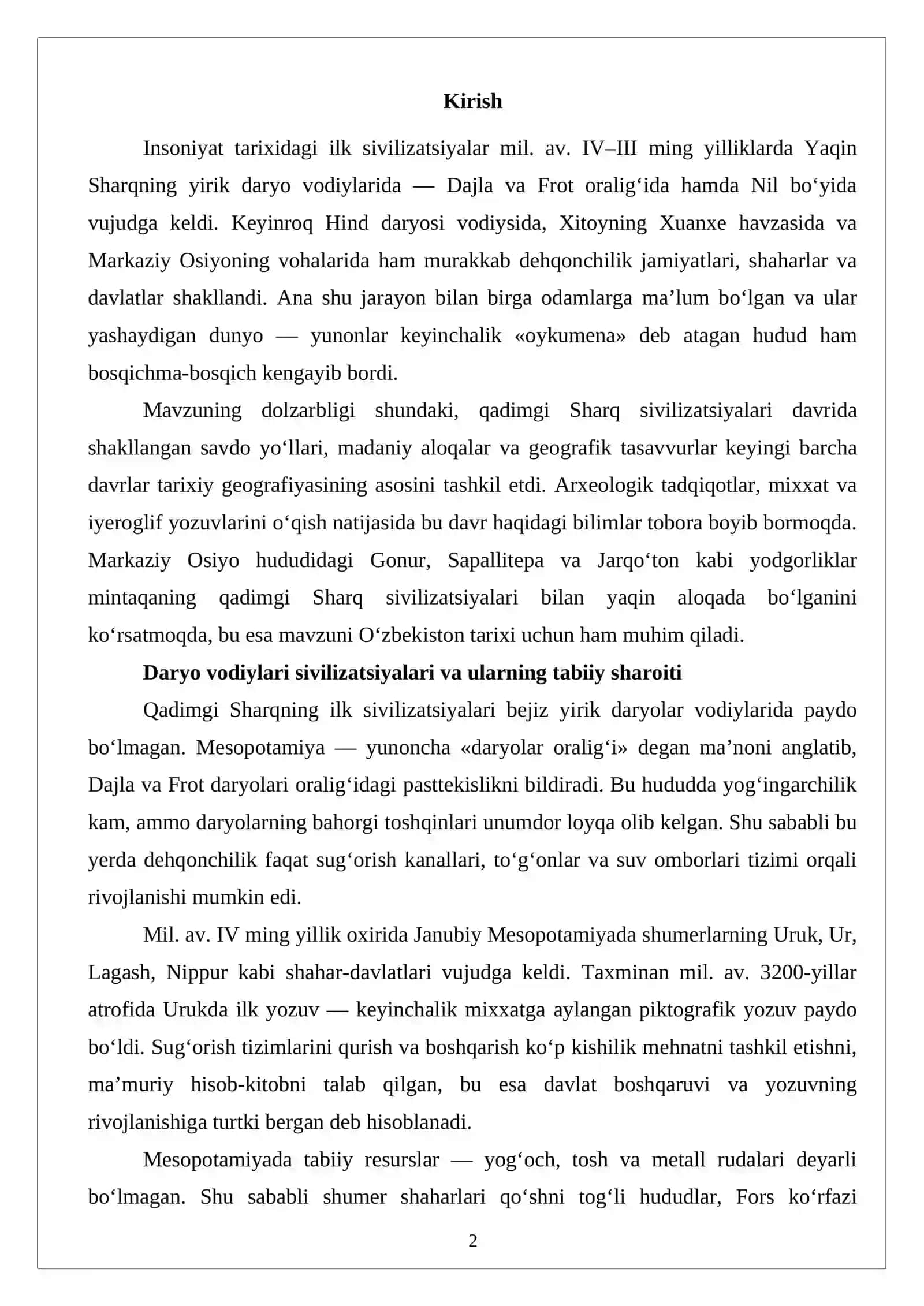 Qadimgi Sharq sivilizatsiyalari davri. Oykumenaning kengayishi 2