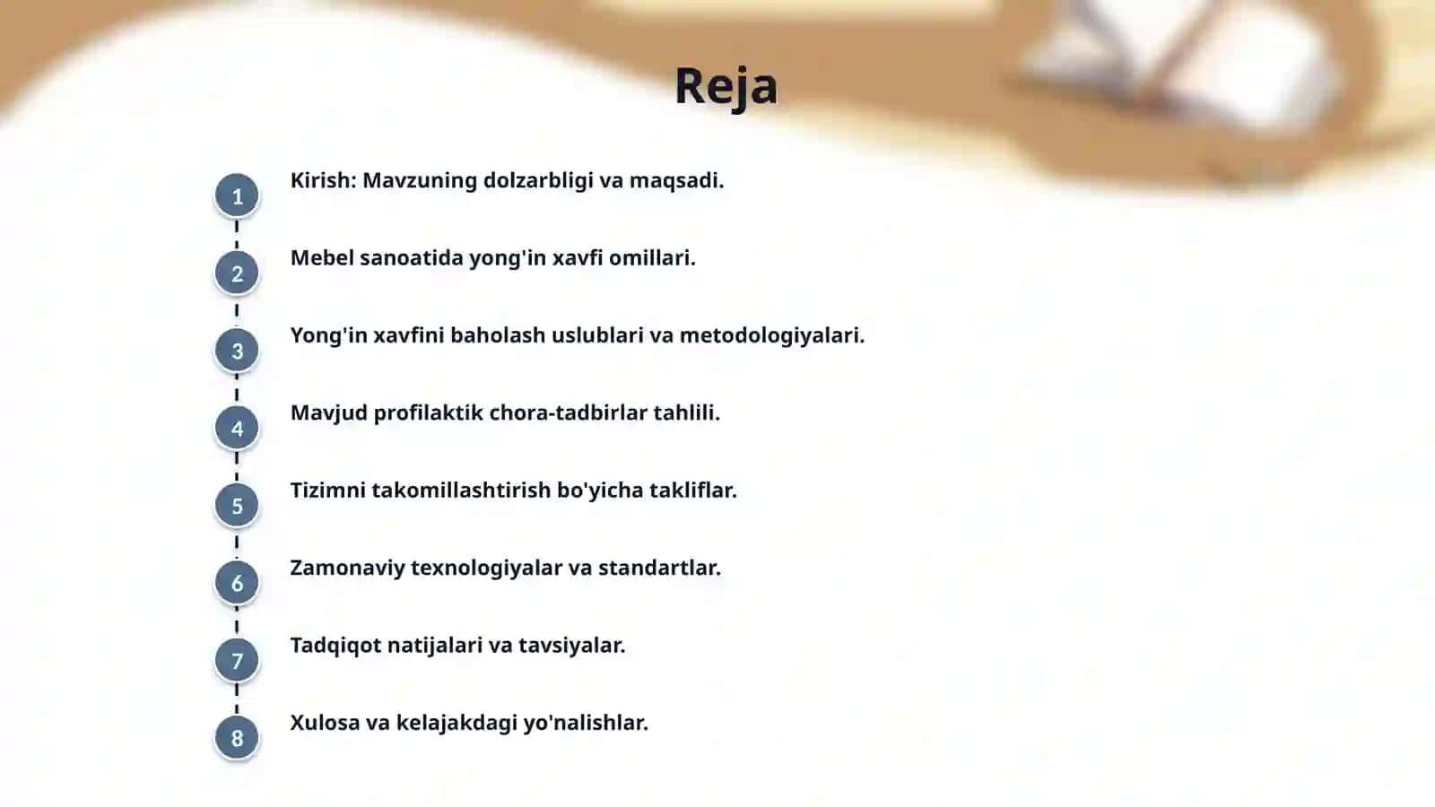 "MEBEL SEXIDA YONG'IN XAFINI BAHOLASH VA YONG'INGA QARSHI PROFILAKTIK CHORALAR TIZIMINI TAKOMILLASHTIRISH" 2