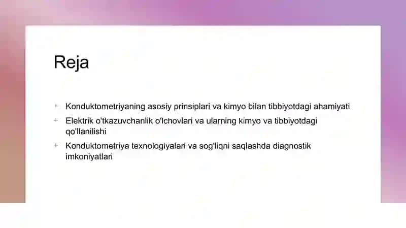 Konduktometriya Kimyo va tibbiyot nuqtayi nazari 2