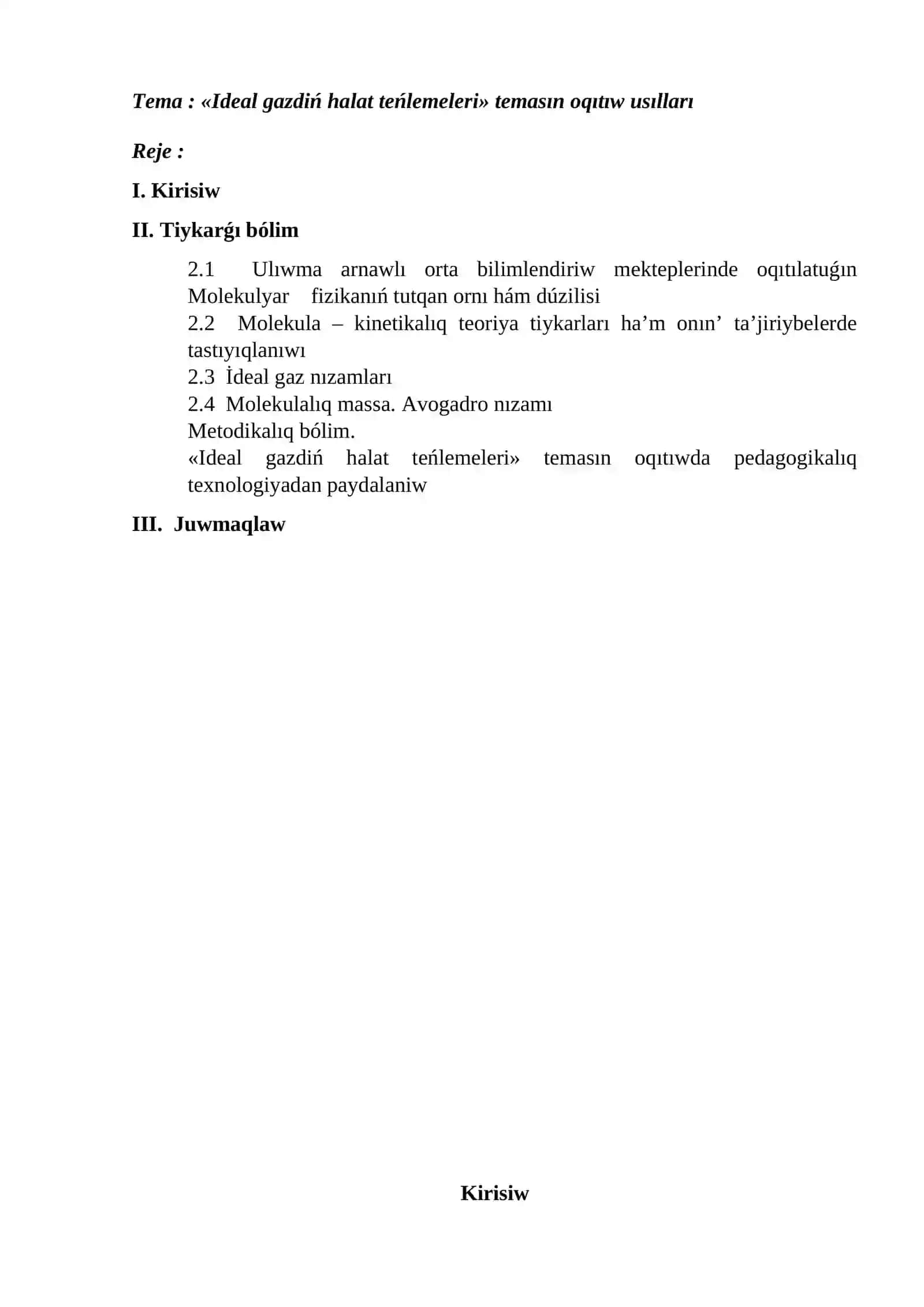 FIZIKA OQITIW METODIKASI KAFEDRASI, 3g kurs studenti Paluaniyazova Juldızdıń 2