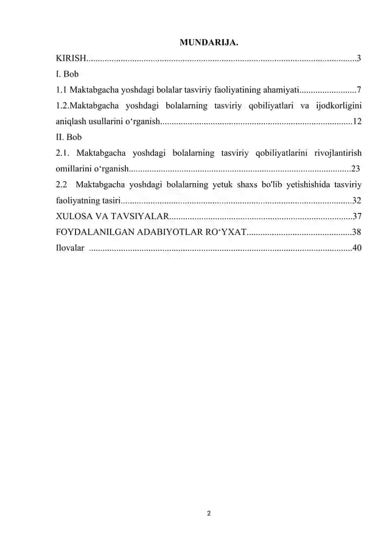 Maktabgacha yoshdagi bolalarning tasviriy qobiliyatlari va ijodkorligini aniqlash usullarini o‘rganish 2