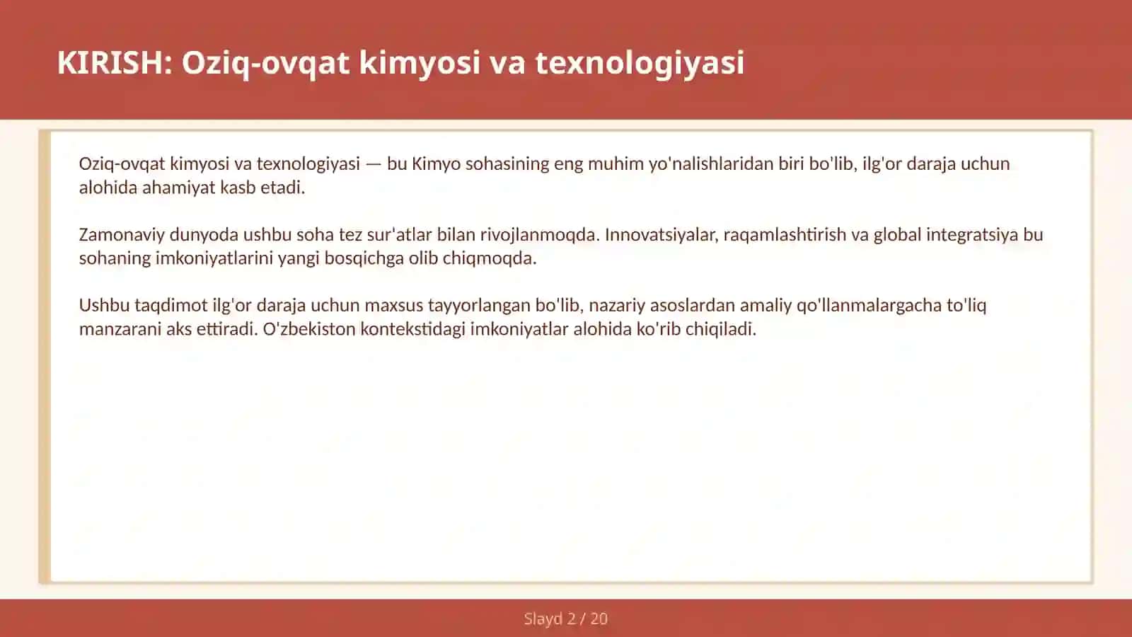 Oziq-ovqat kimyosi va texnologiyasi 2