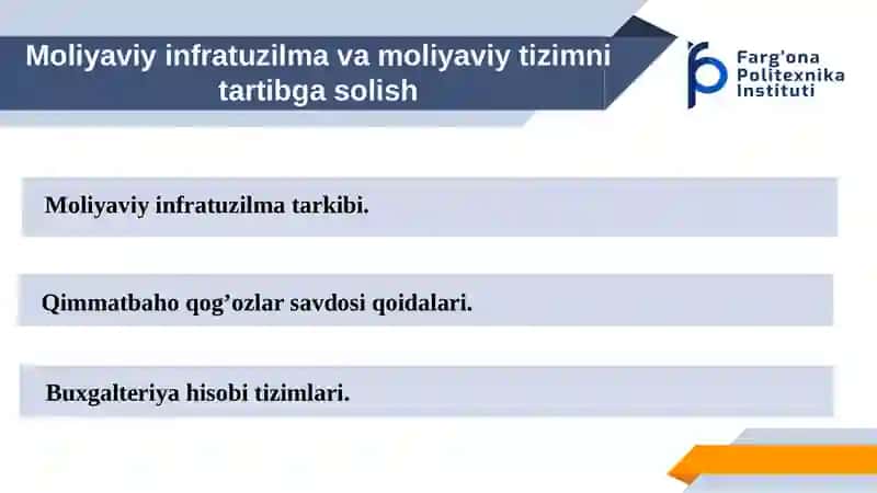 Moliyaviy Infratuzilma va Moliyaviy Tizimni Tartibga Solish 2