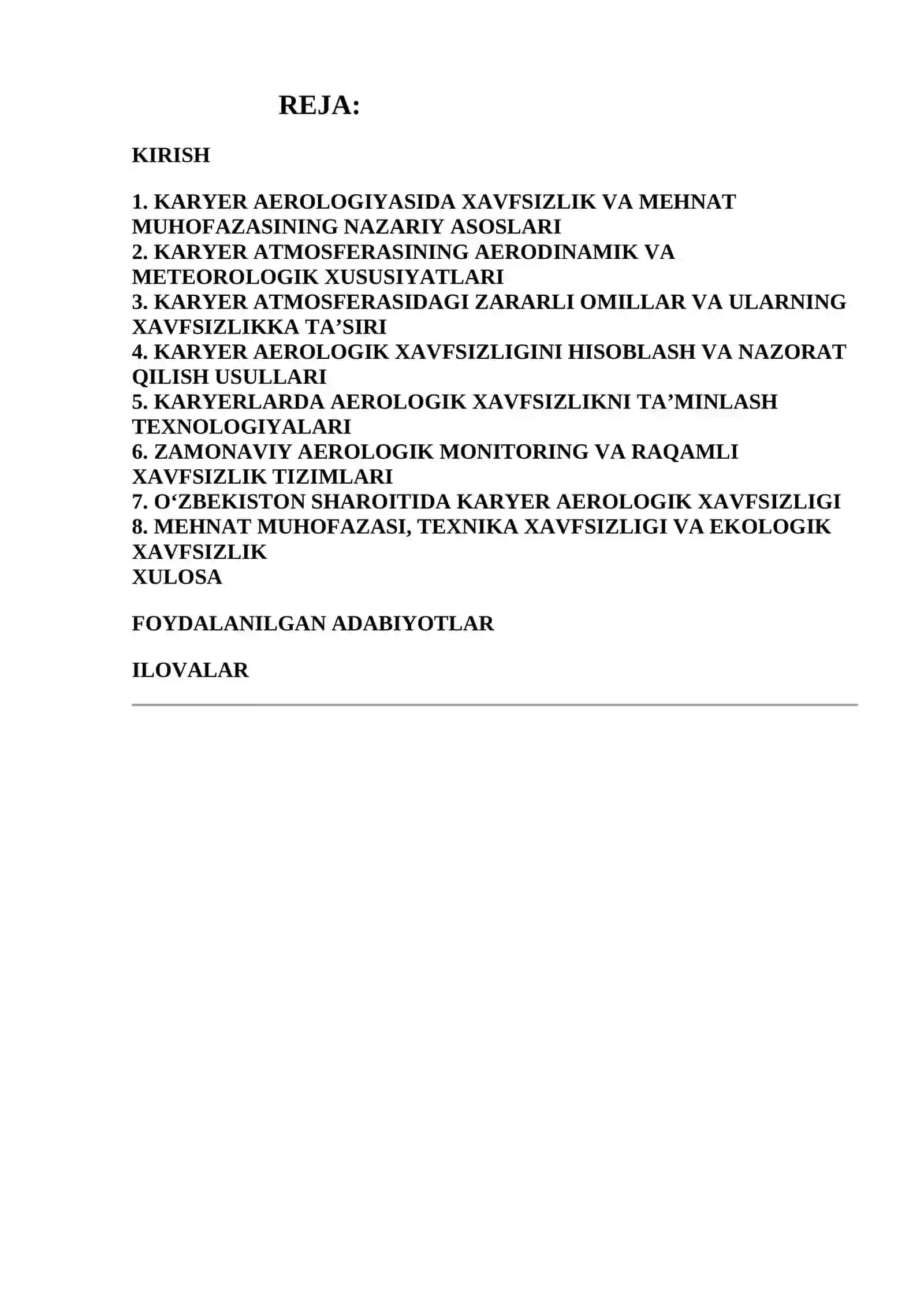 Karyer aerologiyasi sohasidagi xavfsizlik texnikasi va mehnat muhofazasi qoidalari 2