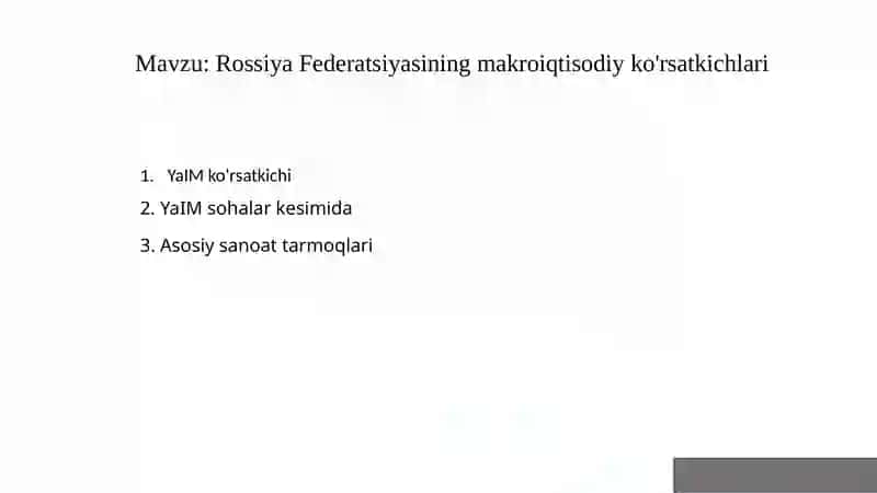 Rossiya Federatsiyasining makroiqtisodiy ko'rsatkichlari 2