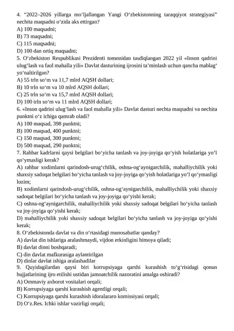 2022-2026 yillarga mo‘ljallangan Yangi O‘zbekistonning taraqqiyot strategiyasi 2