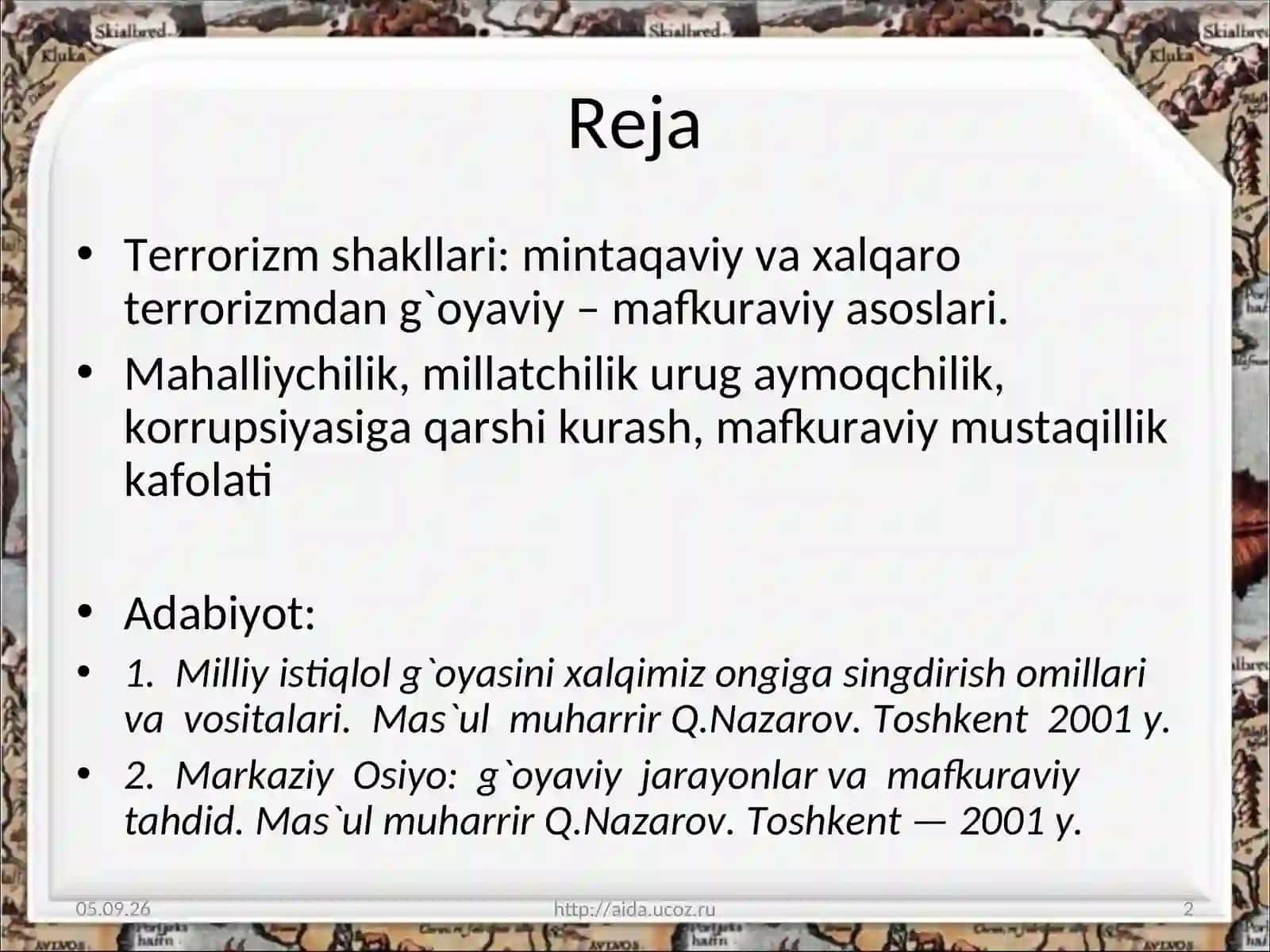 G`OYAVIY TAHDIDLAR YO`NALISHLARI 2