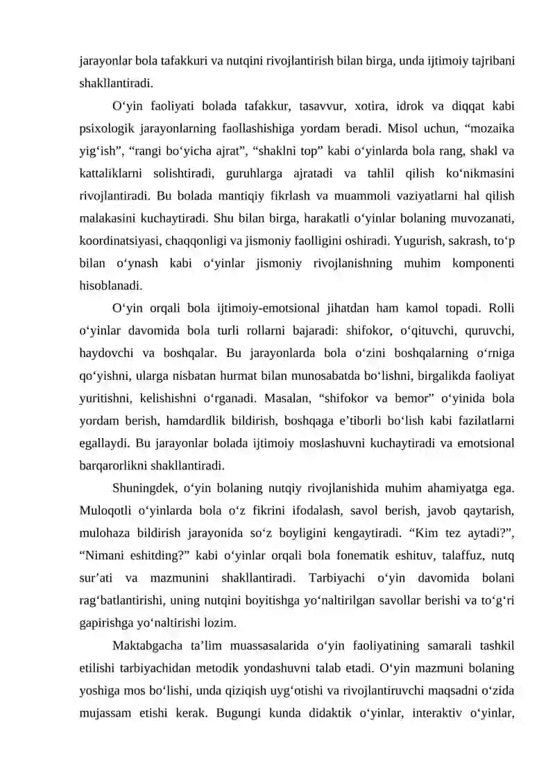 MAKTABGACHA TA’LIM MUASSASALARIDA O'YIN — BOLANING ASOSIY FAOLIYAT TURI SIFATIDA 2