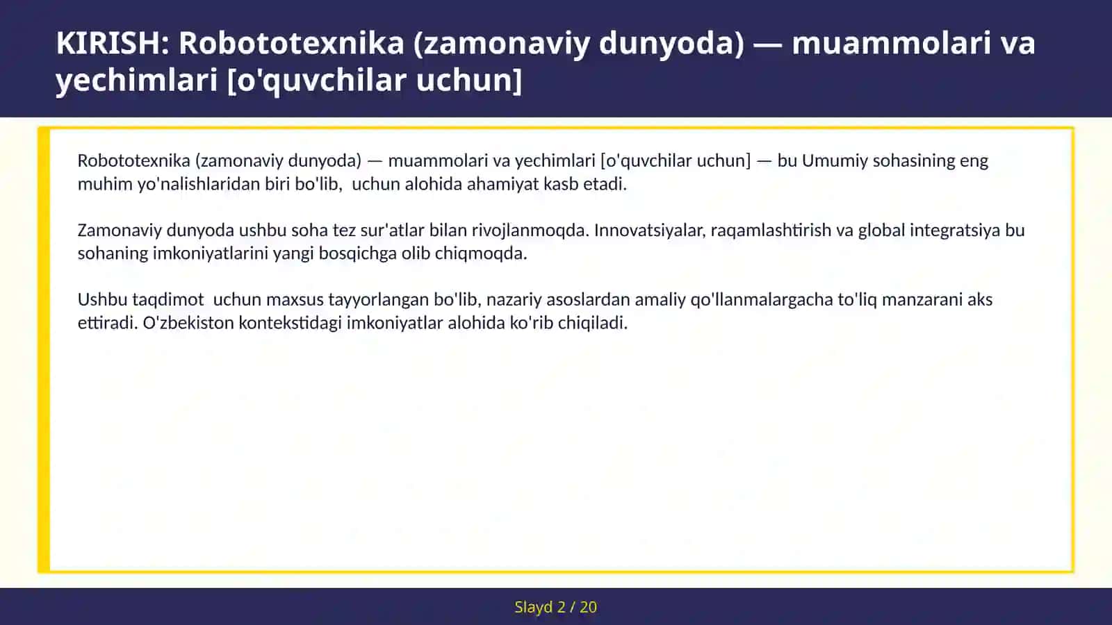 Robototexnika (Zamonaviy dunyoda) — muammolari va yechimlari [o'quvchilar uchun] 2