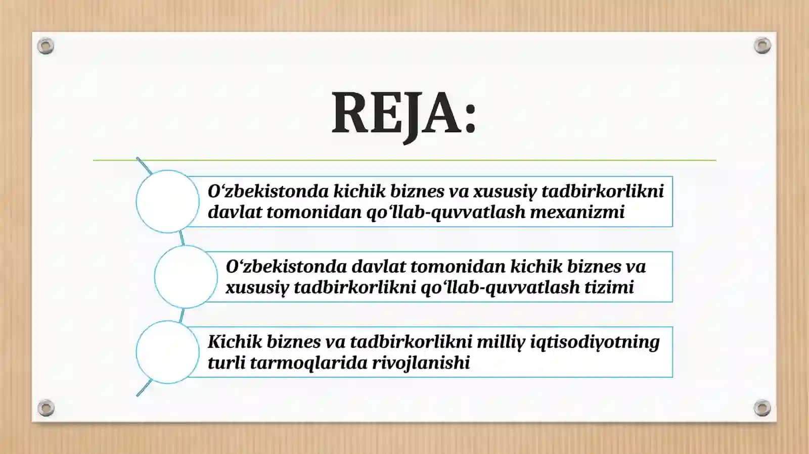 IQTISODIYOTNI ERKINLASHTIRISH VA TARKIBIY O‘ZGARISHLARNI AMALGA OSHIRISHDA KICHIK BIZNESNI RIVOJLANTIRISH ZARURATI. 2