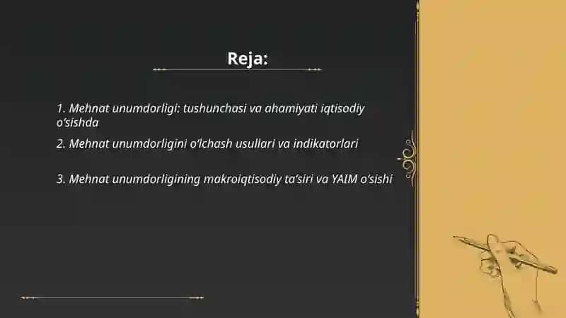 Mehnat unumdorligi iqtisodiy oʻsish omili sifatida 2